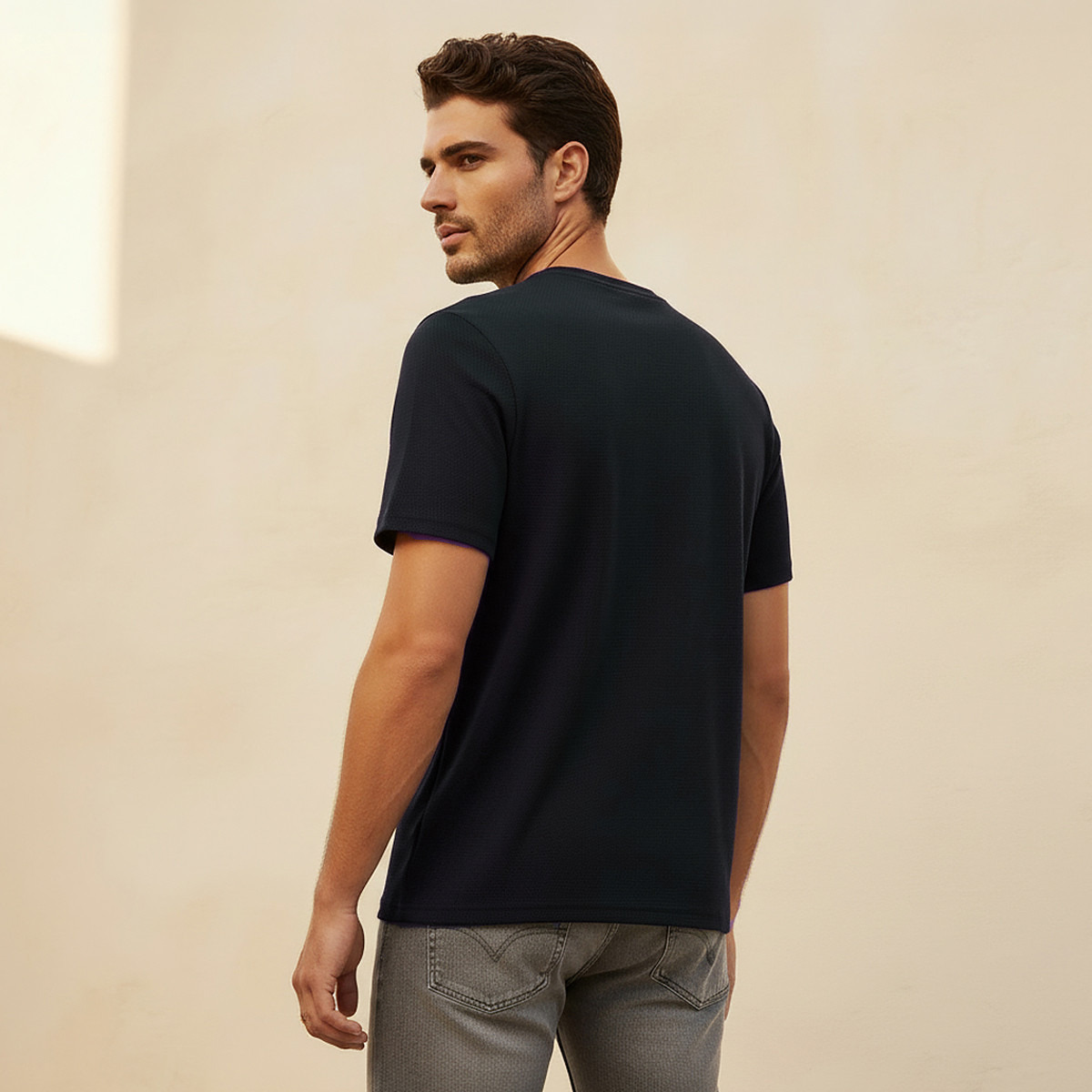 Iconic Slim Fit Textured Crew Neck T-shirt with Short Sleeves-men-clothing-tshirtsandpolos-tshirts-image-4