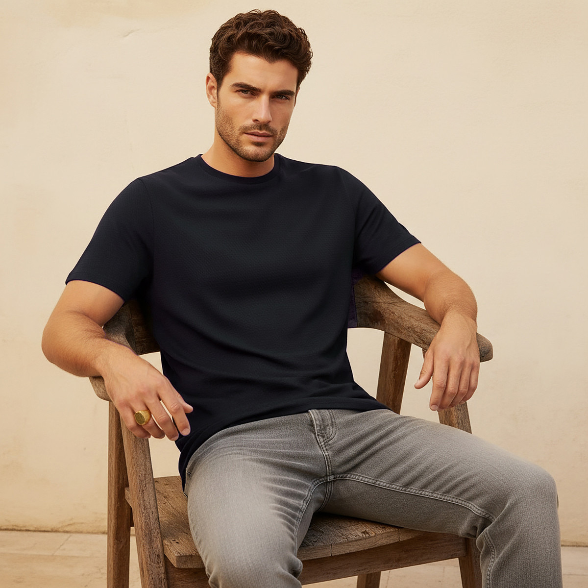 Iconic Slim Fit Textured Crew Neck T-shirt with Short Sleeves-men-clothing-tshirtsandpolos-tshirts-image-5