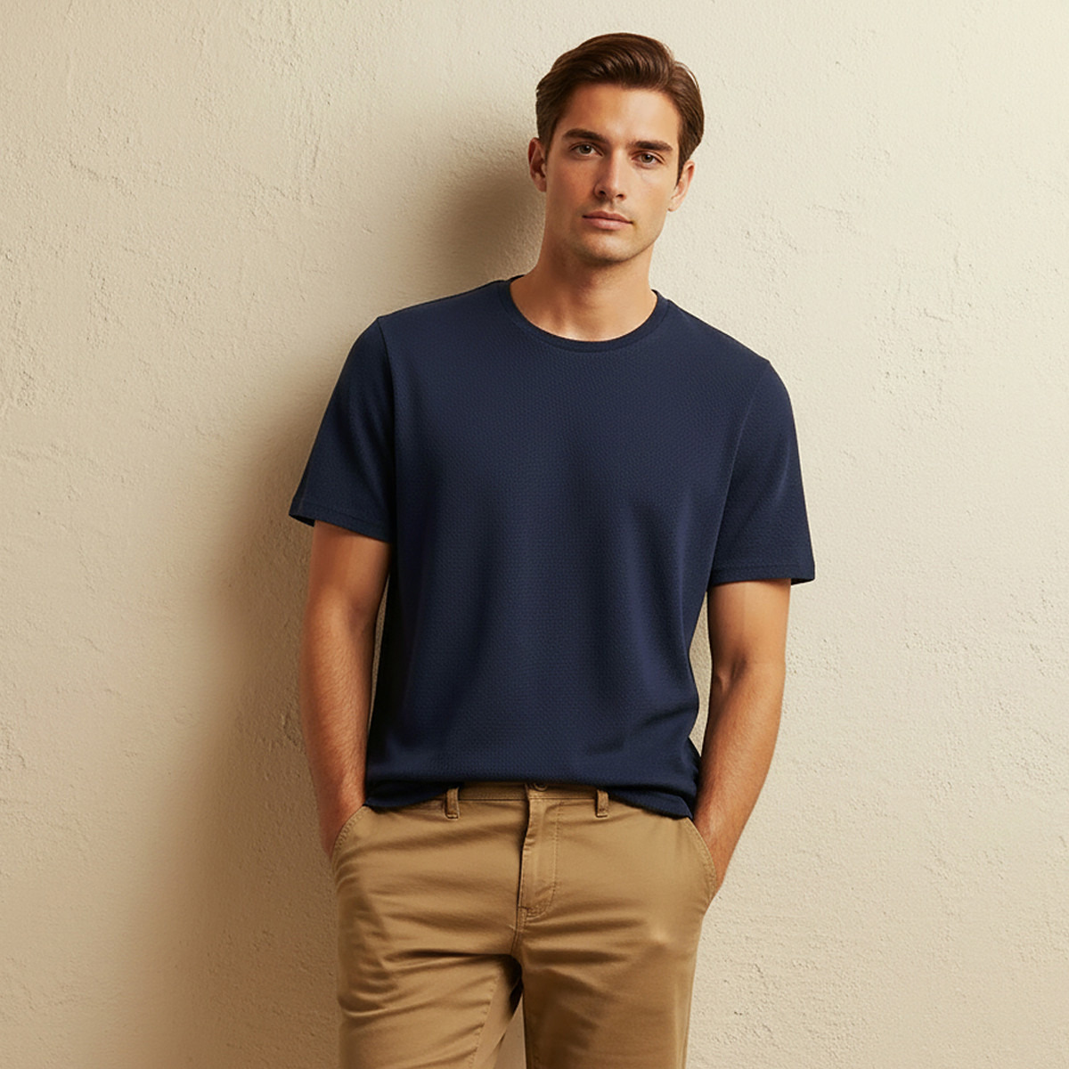 Iconic Slim Fit Textured Crew Neck T-shirt with Short Sleeves-men-clothing-tshirtsandpolos-tshirts-image-1
