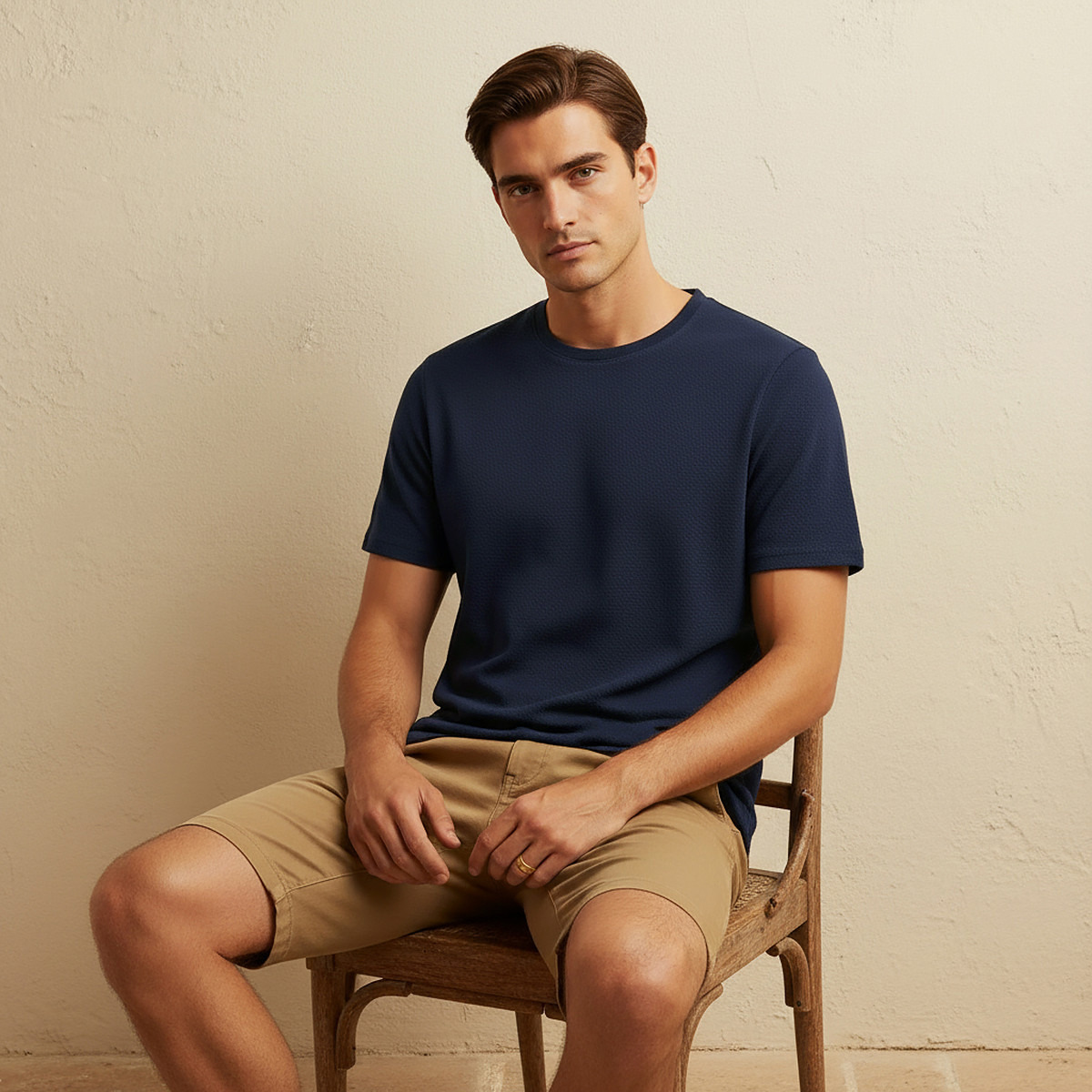 Iconic Slim Fit Textured Crew Neck T-shirt with Short Sleeves-men-clothing-tshirtsandpolos-tshirts-image-5
