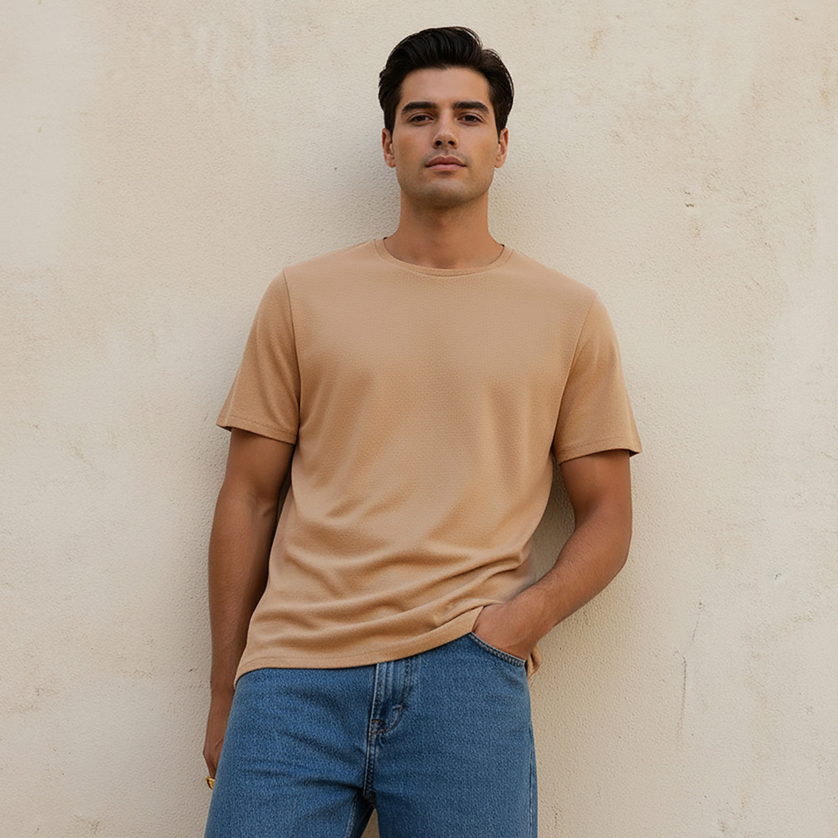 Iconic Slim Fit Textured Crew Neck T-shirt with Short Sleeves-PROMO_SP_SA_2FOR69_110625-image-1