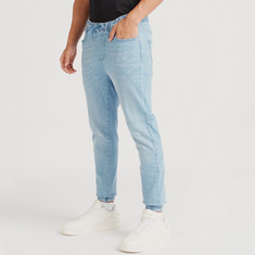 Lee Cooper Denim Joggers with Drawstring Closure and Pockets