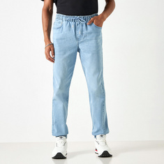Lee Cooper Denim Joggers with Drawstring Closure and Pockets