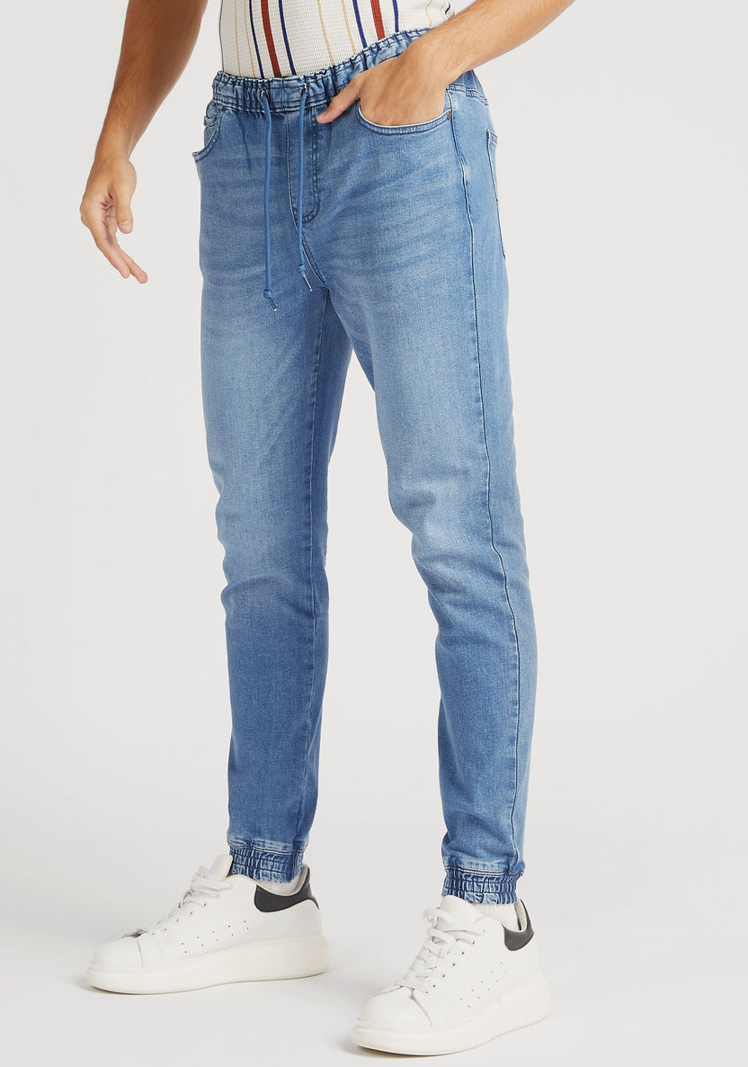 Solid Denim Joggers with Pockets and Drawstring Closure-Joggers-image-0