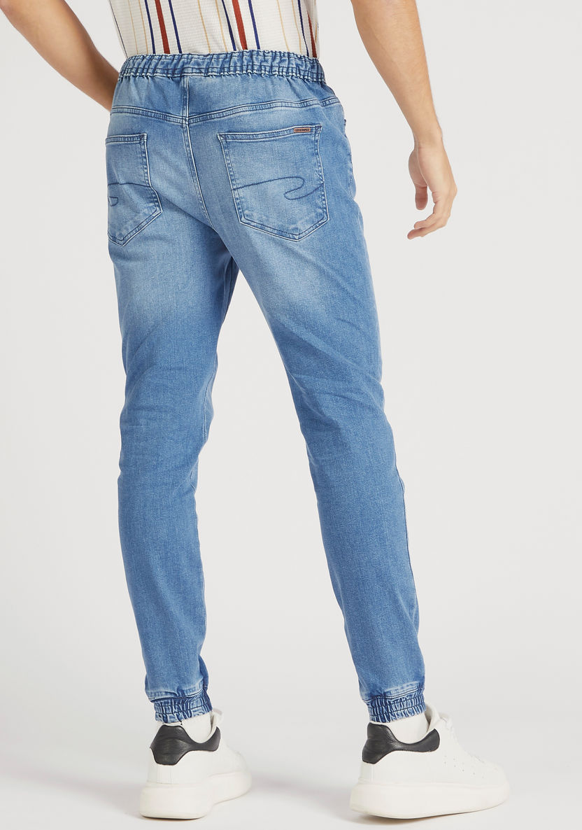 Solid Denim Joggers with Pockets and Drawstring Closure-Joggers-image-3
