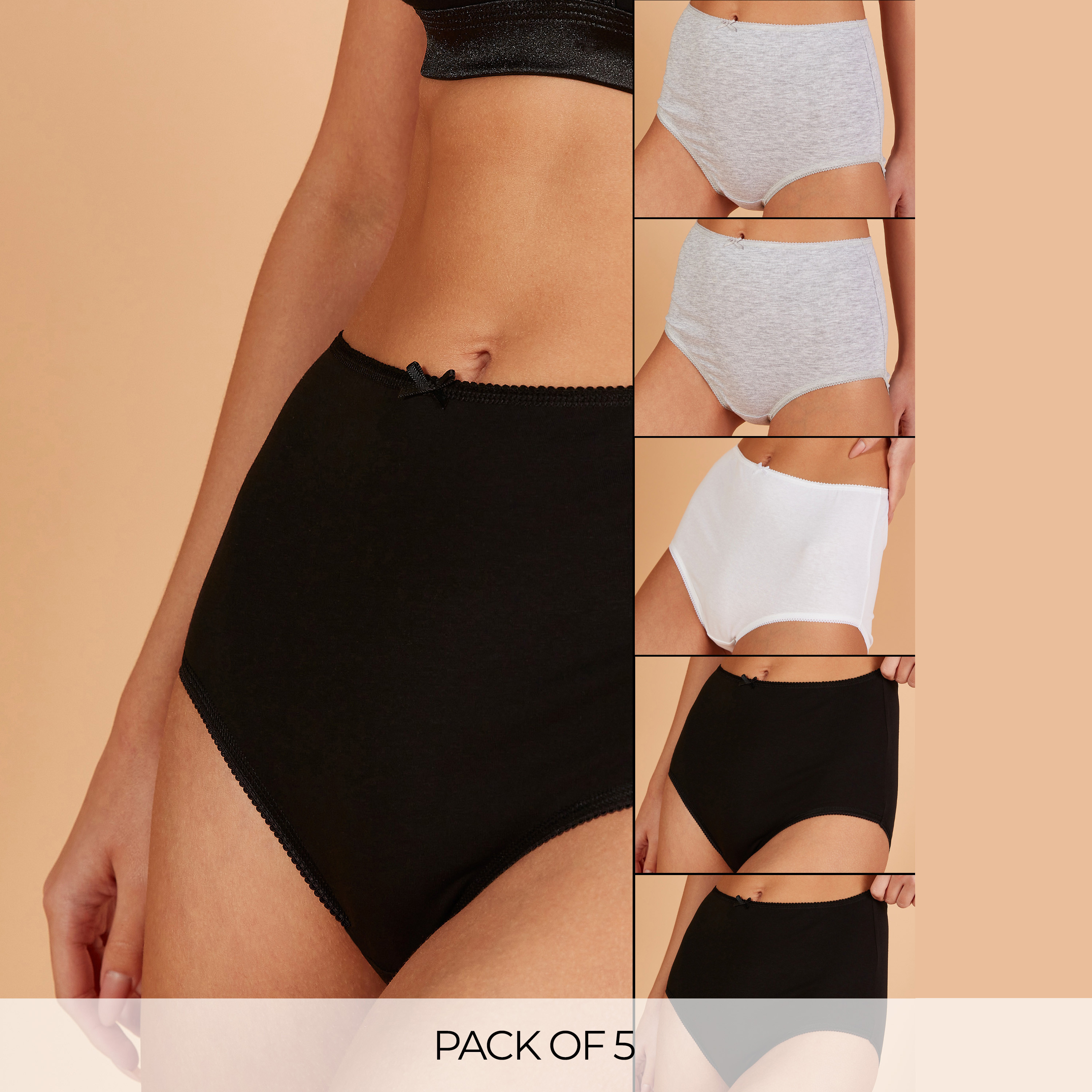 Set of 5 - Bow Detail Briefs with Elasticised Waistband-CP_BESTPRICE_EXCLUSION-image-1
