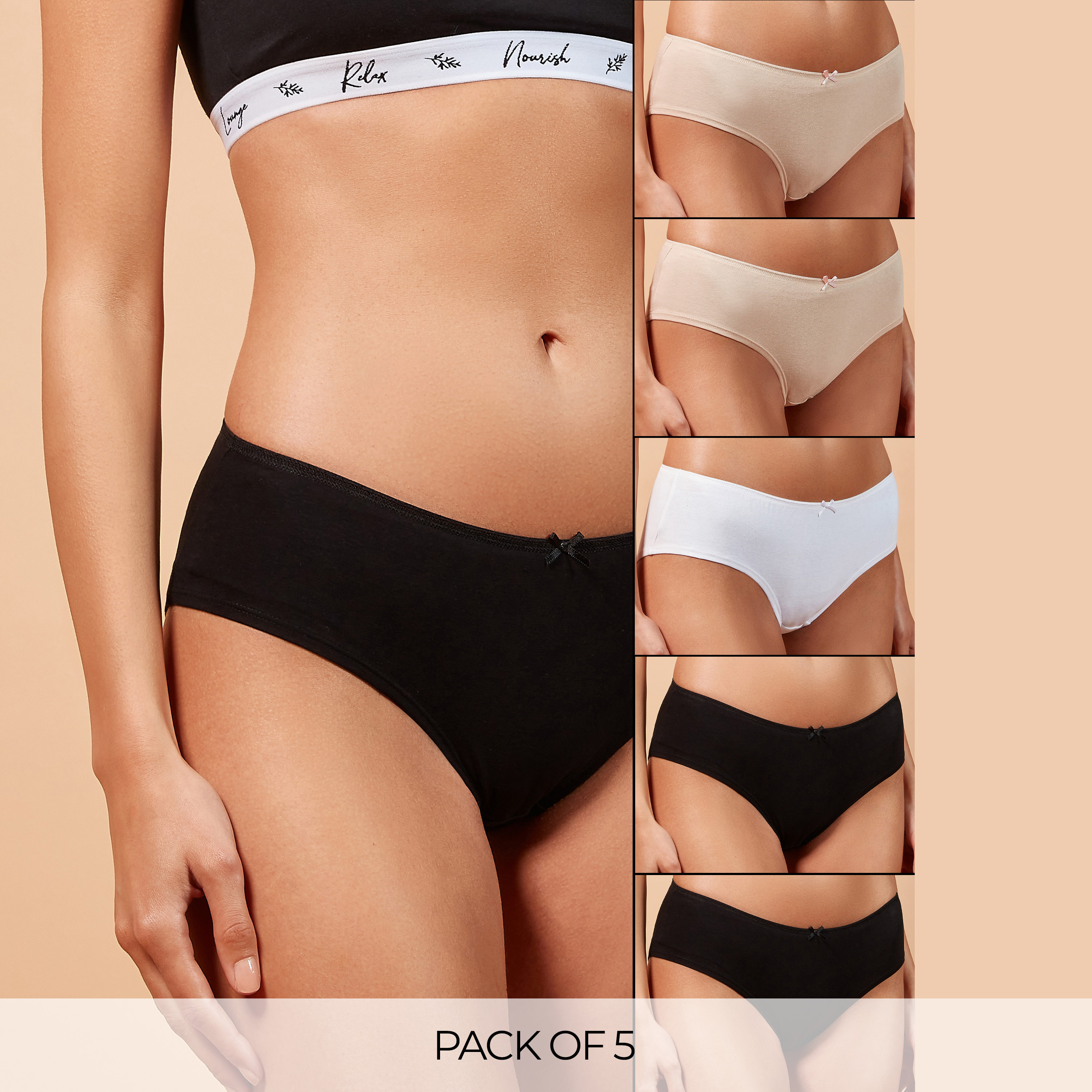 Set of 5 - Briefs with Elasticated Waistband and Antibacterial Protection-women-clothing-lingerie-panties-image-1