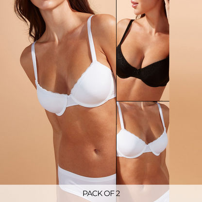 Set of 2 - Padded Demi Bra with Lace Detail and Hook and Eye Closure-Bras-image-0