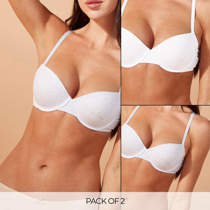 Set of 2 - Solid Padded Plunge Bra with Hook and Eye Closure-Bras-image-0