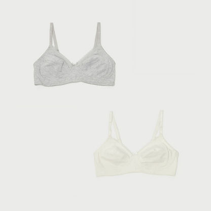 Set of 2 - Solid Bra with Lace Detail and Hook and Eye Closure-Bras-image-0
