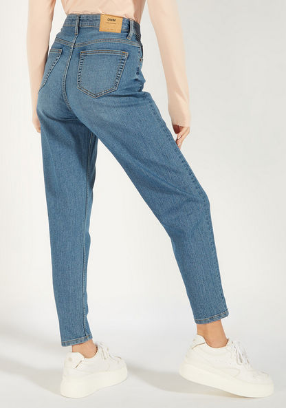 Solid Mid-Rise Jeans with Button Closure and Pockets