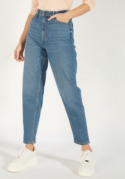 Solid Mid-Rise Jeans with Button Closure and Pockets-Jeans-image-5