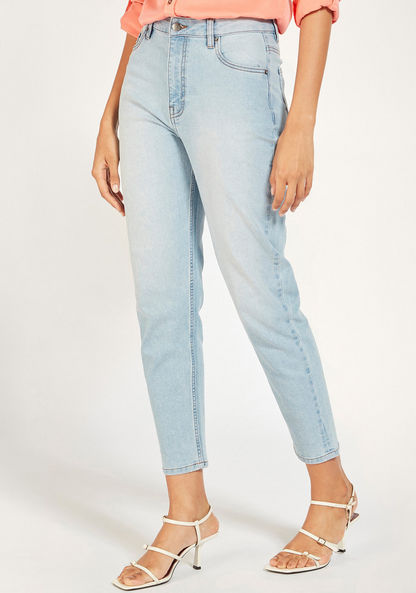 Solid Mid-Rise Jeans with Button Closure and Pockets-Jeans-image-0