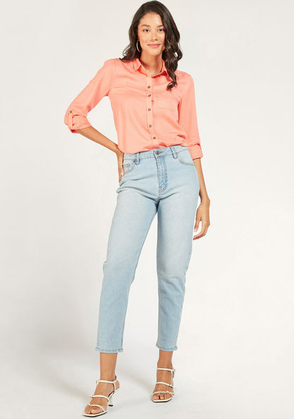 Solid Mid-Rise Jeans with Button Closure and Pockets-Jeans-image-1