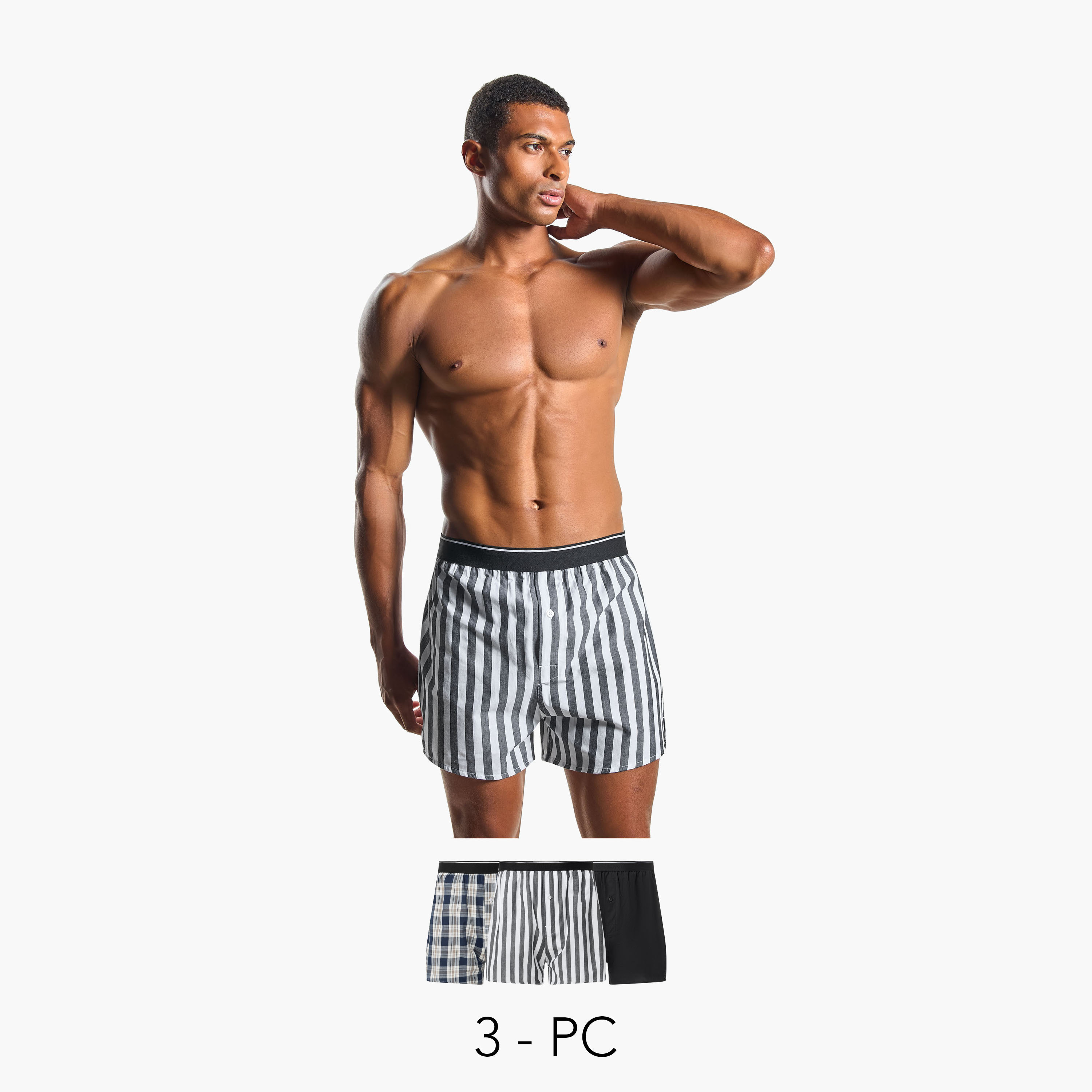 Set of 3 - Boxers with Elasticated Waist and Antibacterial Protection-men-clothing-innerwear-underwear-image-1