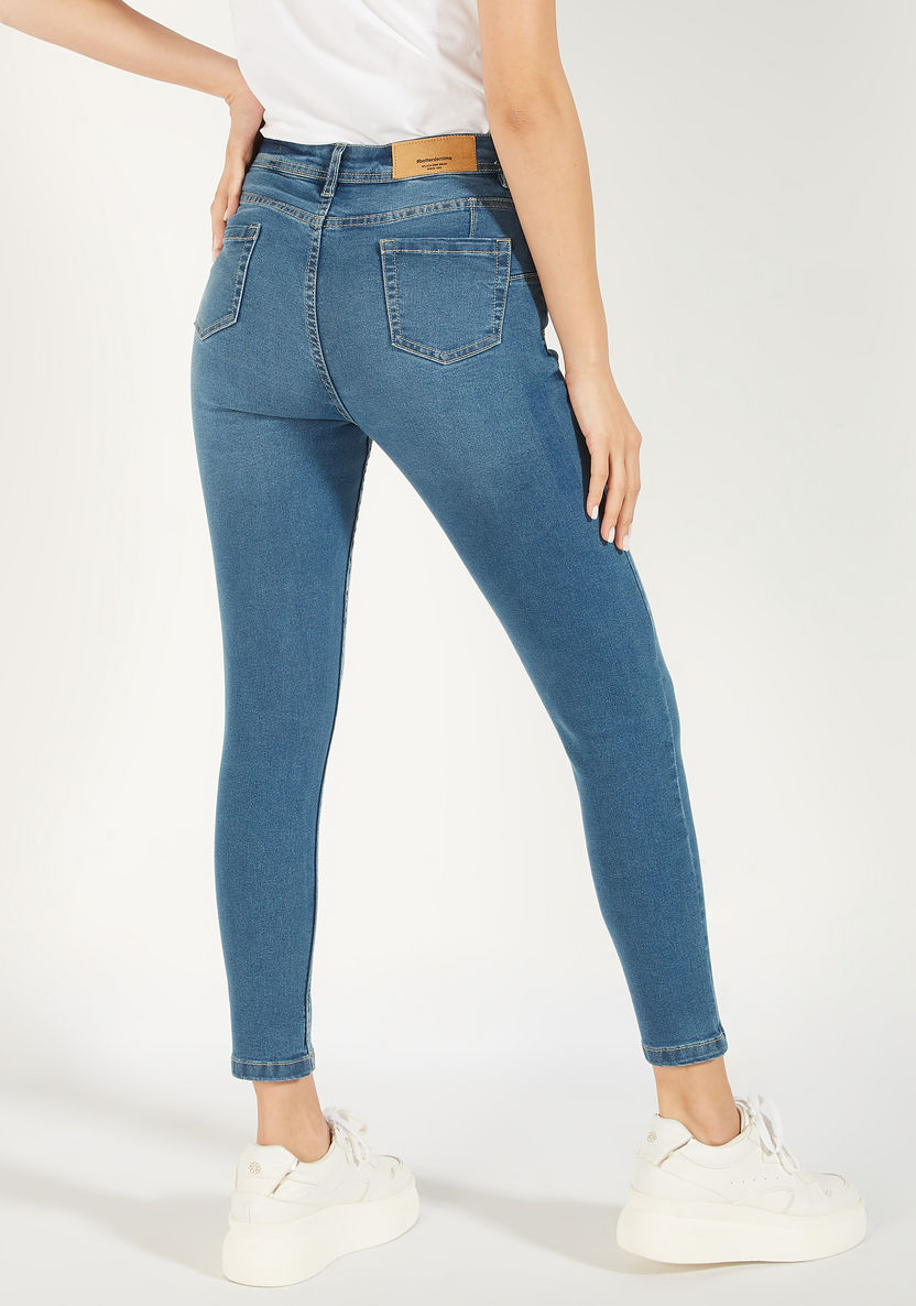 Buy Women's Solid Mid-Rise Jeans with Button Closure and Pockets Online ...