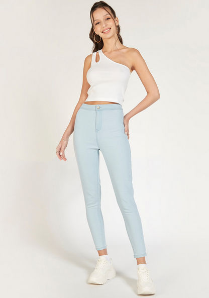Solid Mid-Rise Jeans with Button Closure-Jeans-image-1