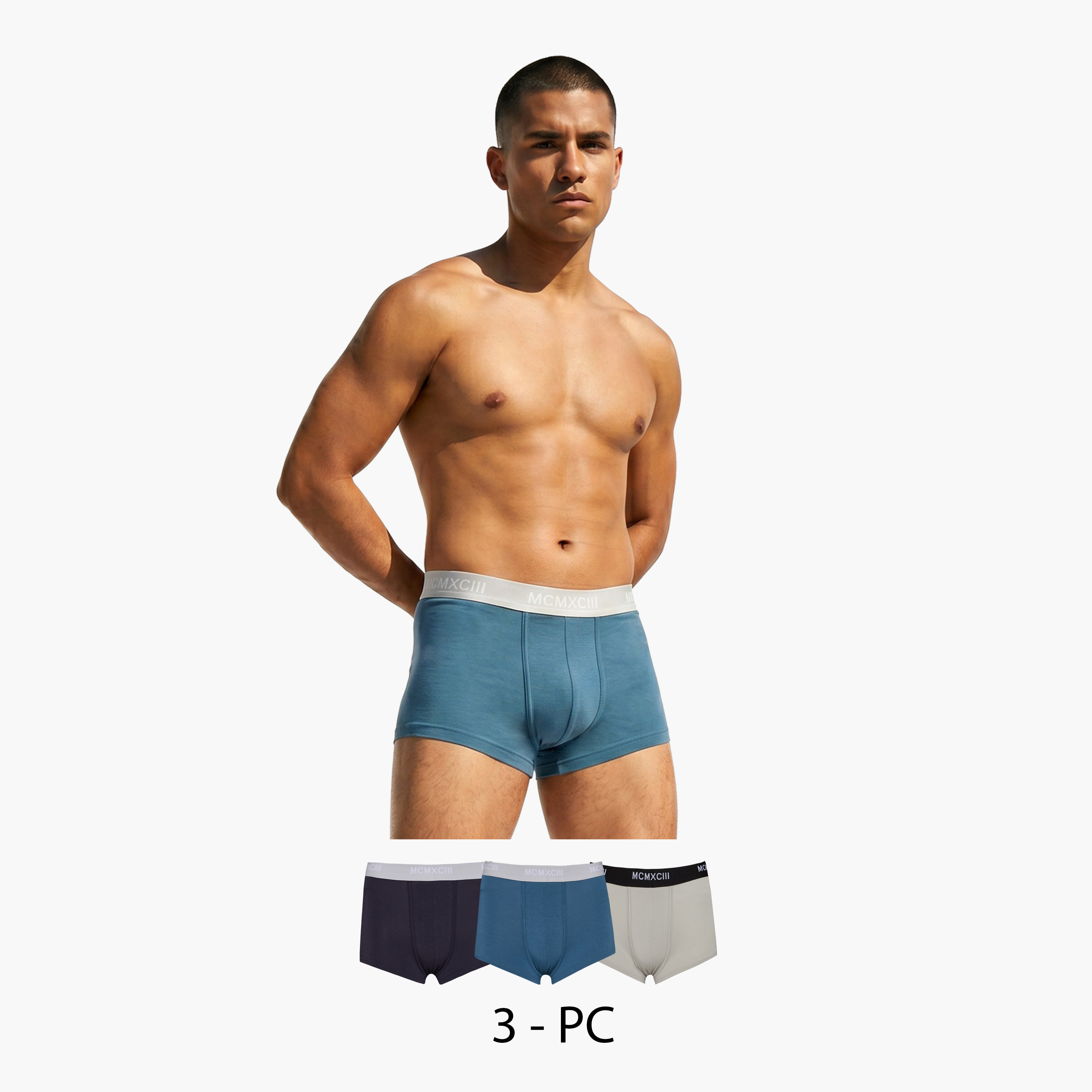 Set of 3 - Trunks with Elasticated Waistband and Antibacterial Protection-men-clothing-innerwear-underwear-image-1