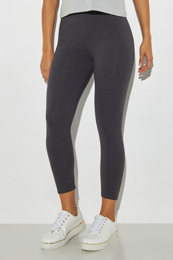 Buy Solid Ankle Length Leggings with Elasticated Waistband