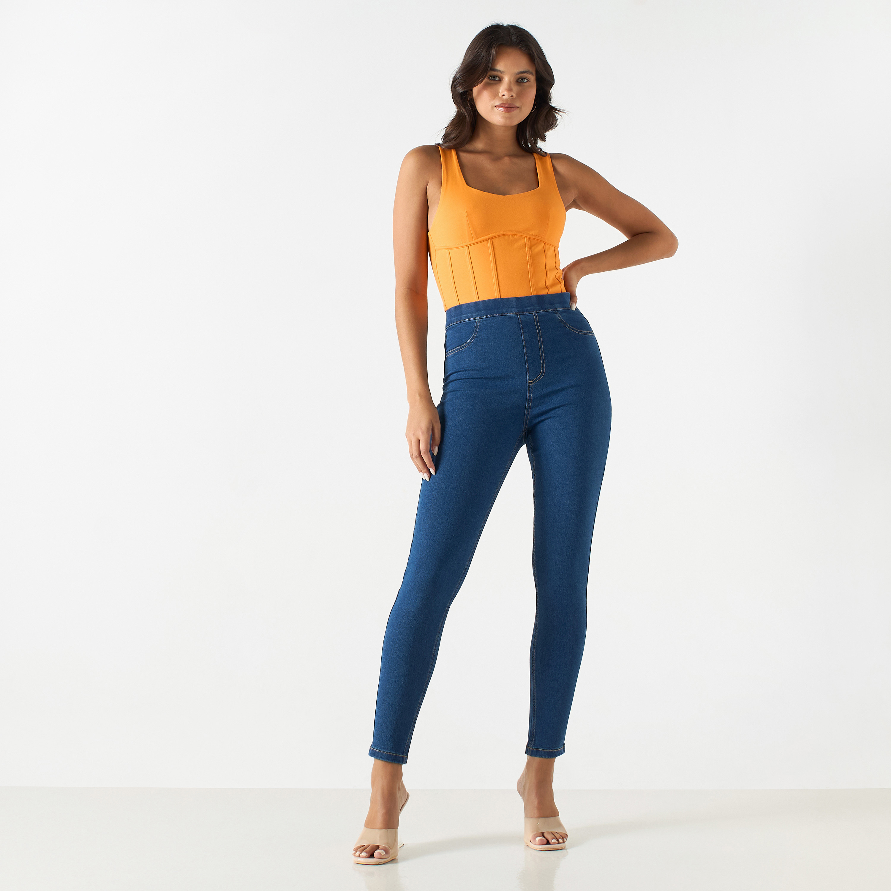 Denim jeggings with pockets best sale