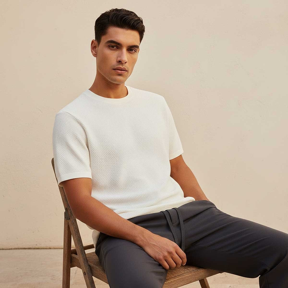 تيشيرت بارز الملمس بقصة عادية وياقة دائرية وأكمام قصيرة من أيكونيك-men-clothing-tshirtsandpolos-tshirts-image-5