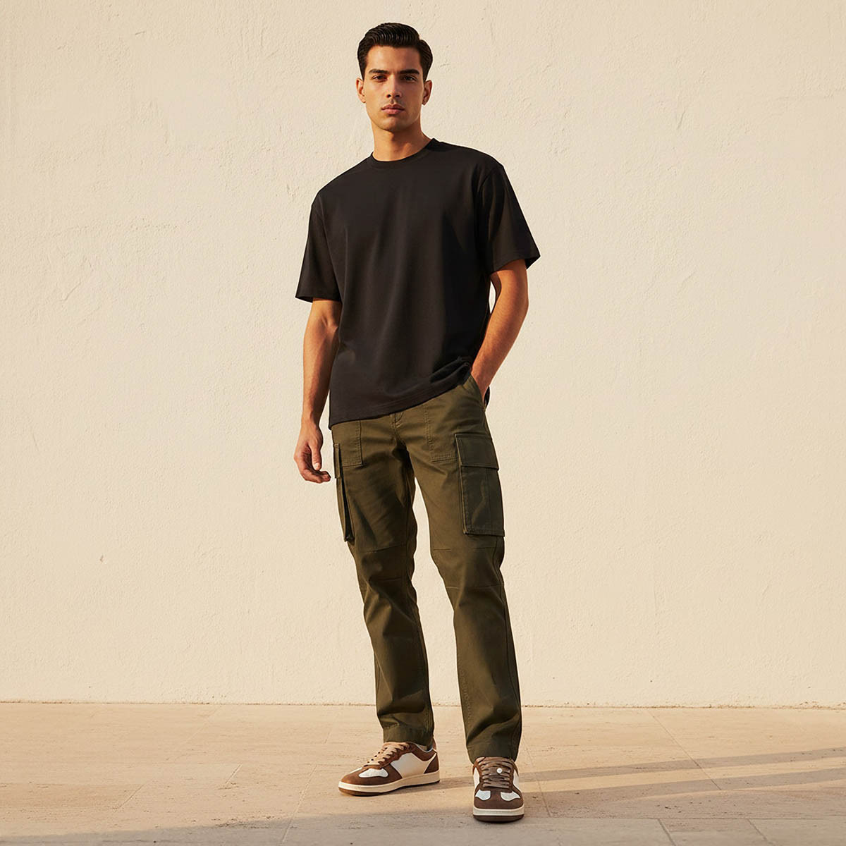تيشيرت بقصّة مريحة وياقة ضيّقة وأكمام قصيرة من سبلاش بيزيكس-men-clothing-tshirtsandpolos-tshirts-image-3