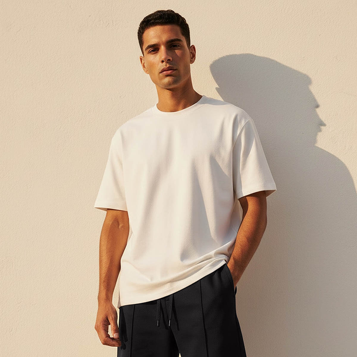 تيشيرت بقصّة مريحة وياقة ضيّقة وأكمام قصيرة من سبلاش بيزيكس-men-clothing-tshirtsandpolos-tshirts-image-1