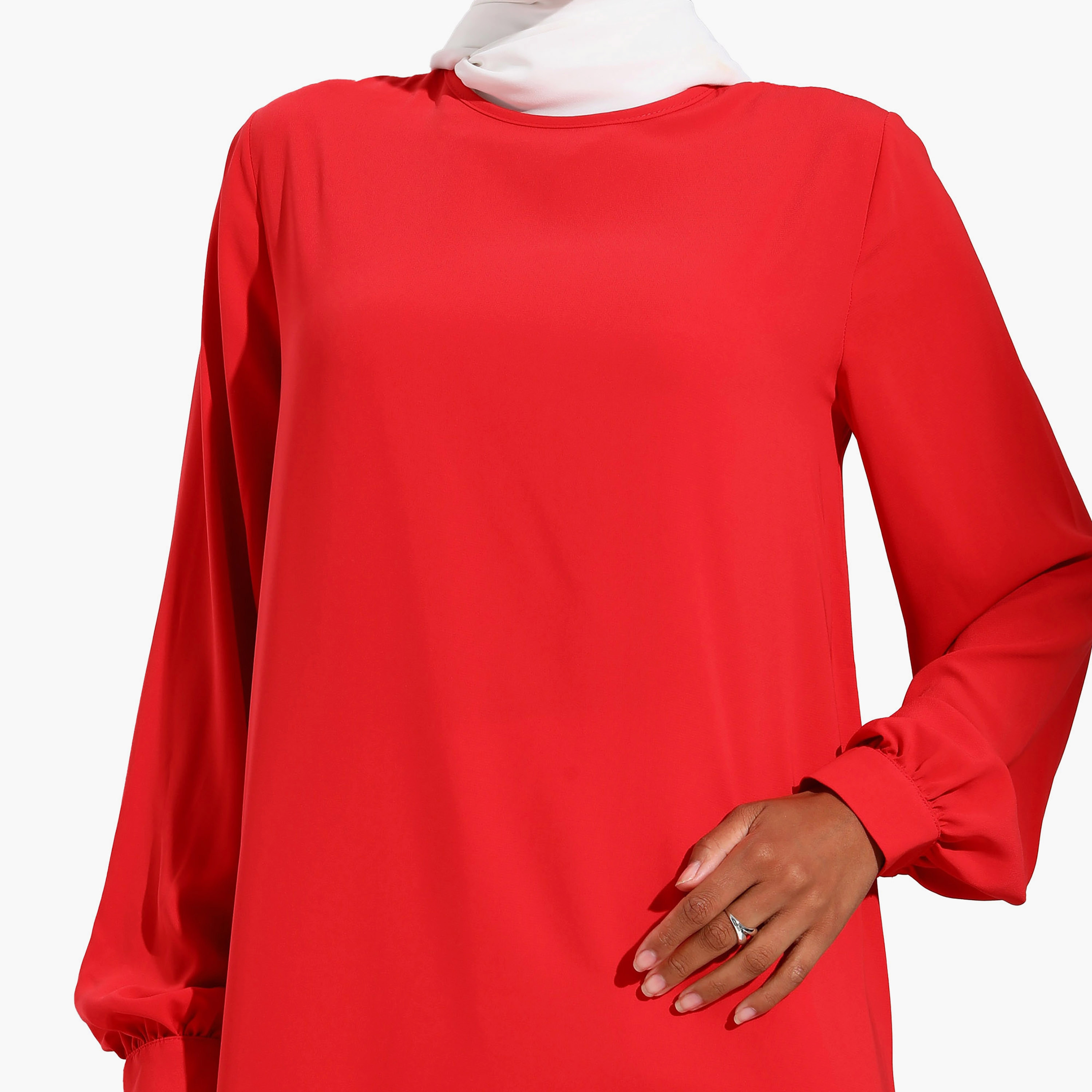 Modanisa Plain Crew Neck Long Sleeves Tunic with Back Zip Closure-women-clothing-shirtsandblouses-blouses-image-4