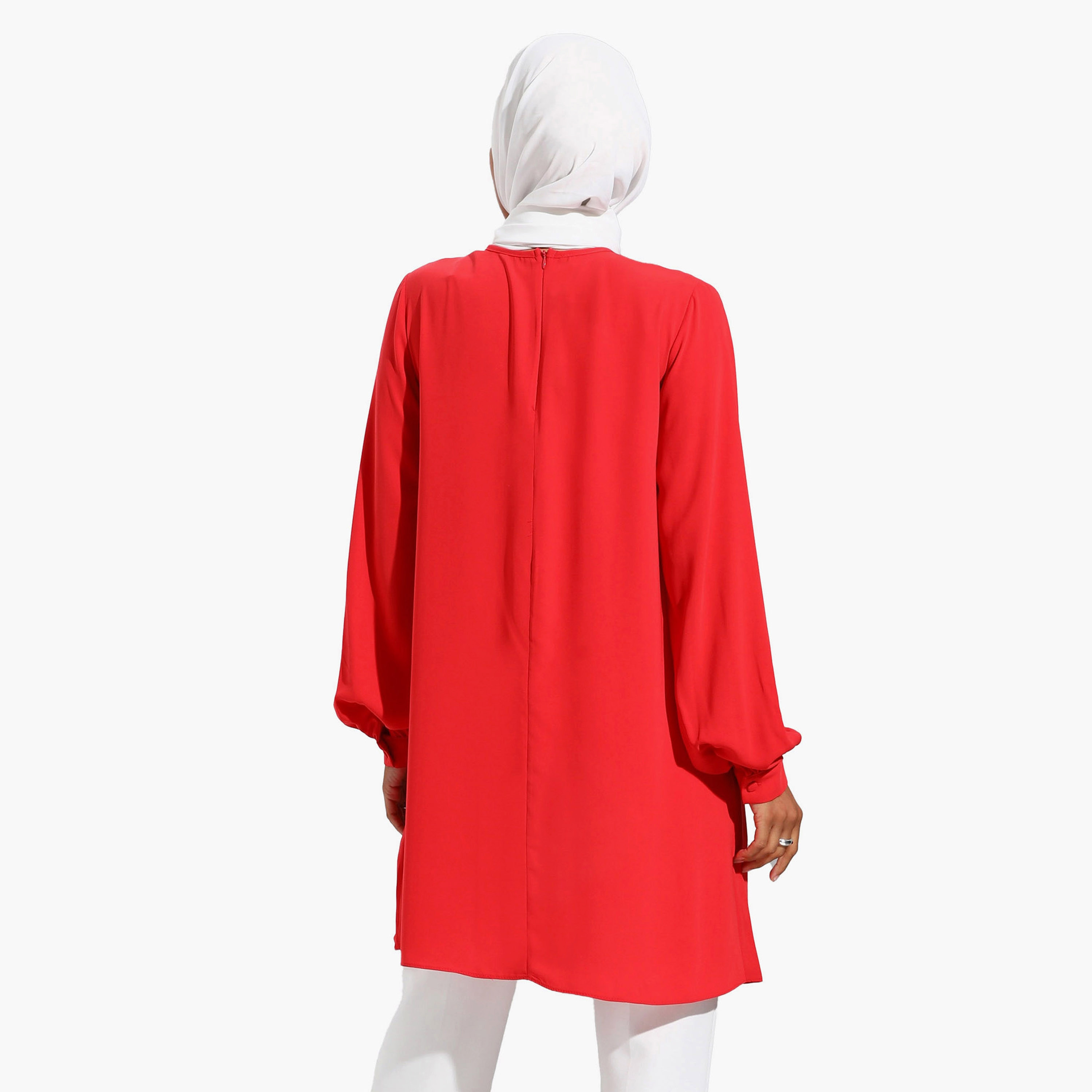 Modanisa Plain Crew Neck Long Sleeves Tunic with Back Zip Closure-women-clothing-shirtsandblouses-blouses-image-5