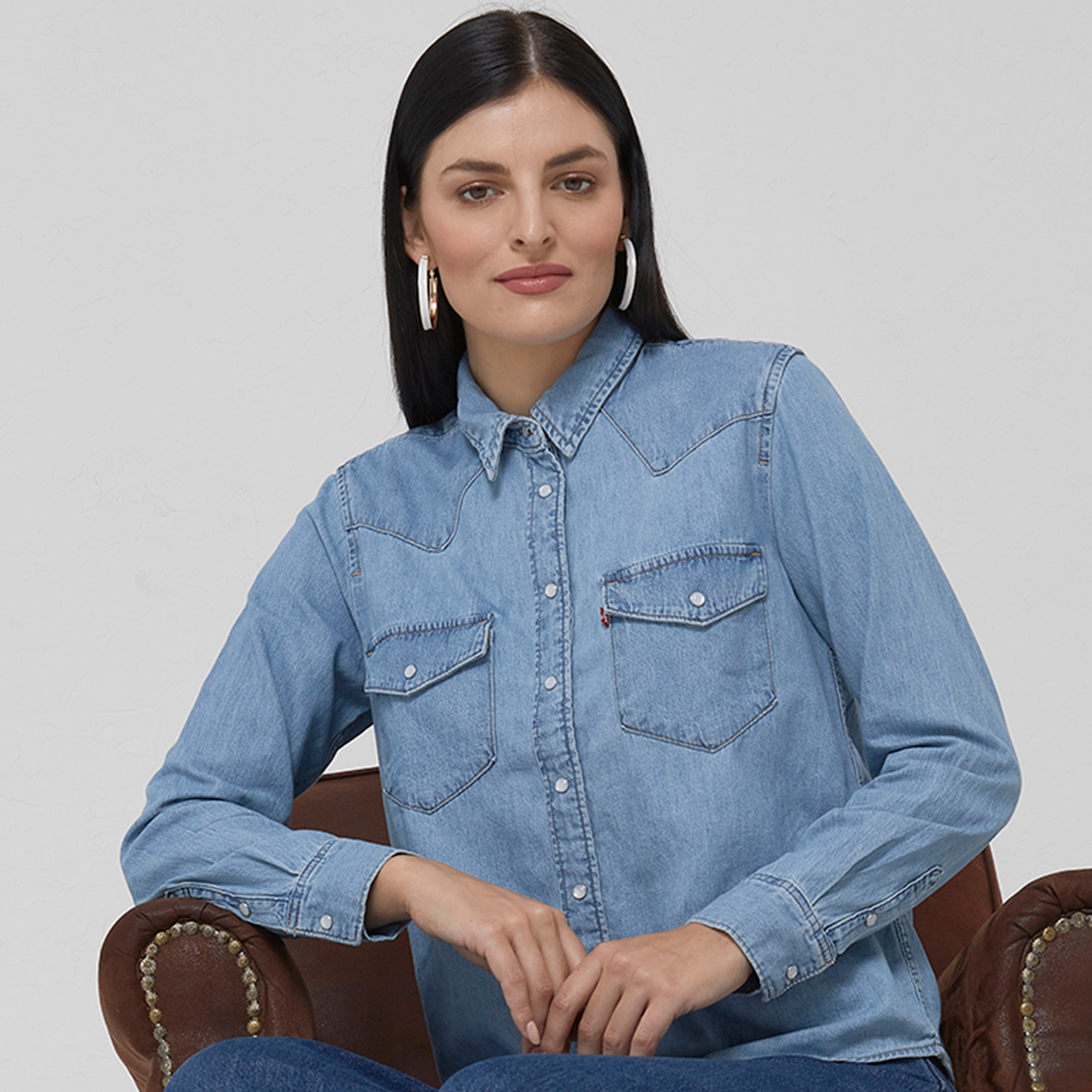 Levi's Plain Collared Long Sleeves Women's Denim Shirt-women-clothing-shirtsandblouses-shirts-image-1
