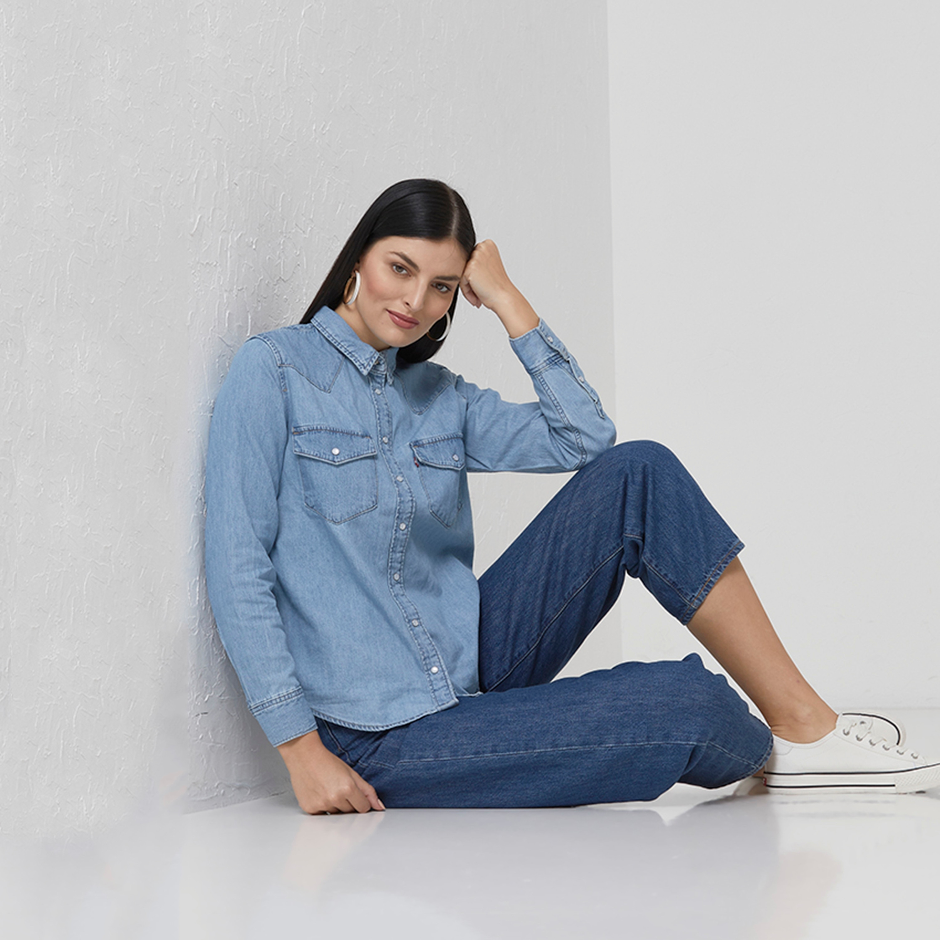 Levi's Plain Collared Long Sleeves Women's Denim Shirt-women-clothing-shirtsandblouses-shirts-image-2