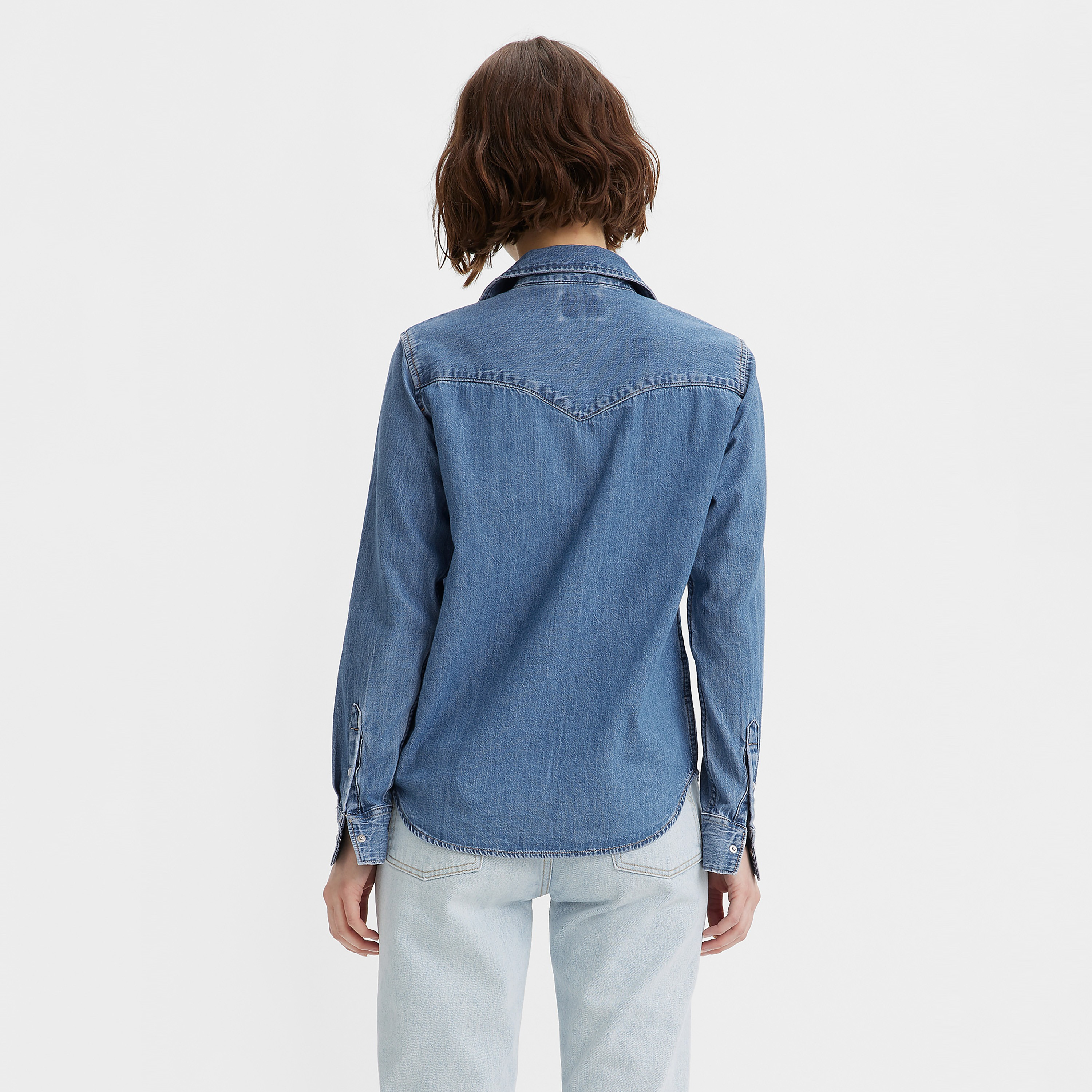Levi's Plain Point Collar Long Sleeves Casual Denim Shirt-women-clothing-shirtsandblouses-blouses-image-2