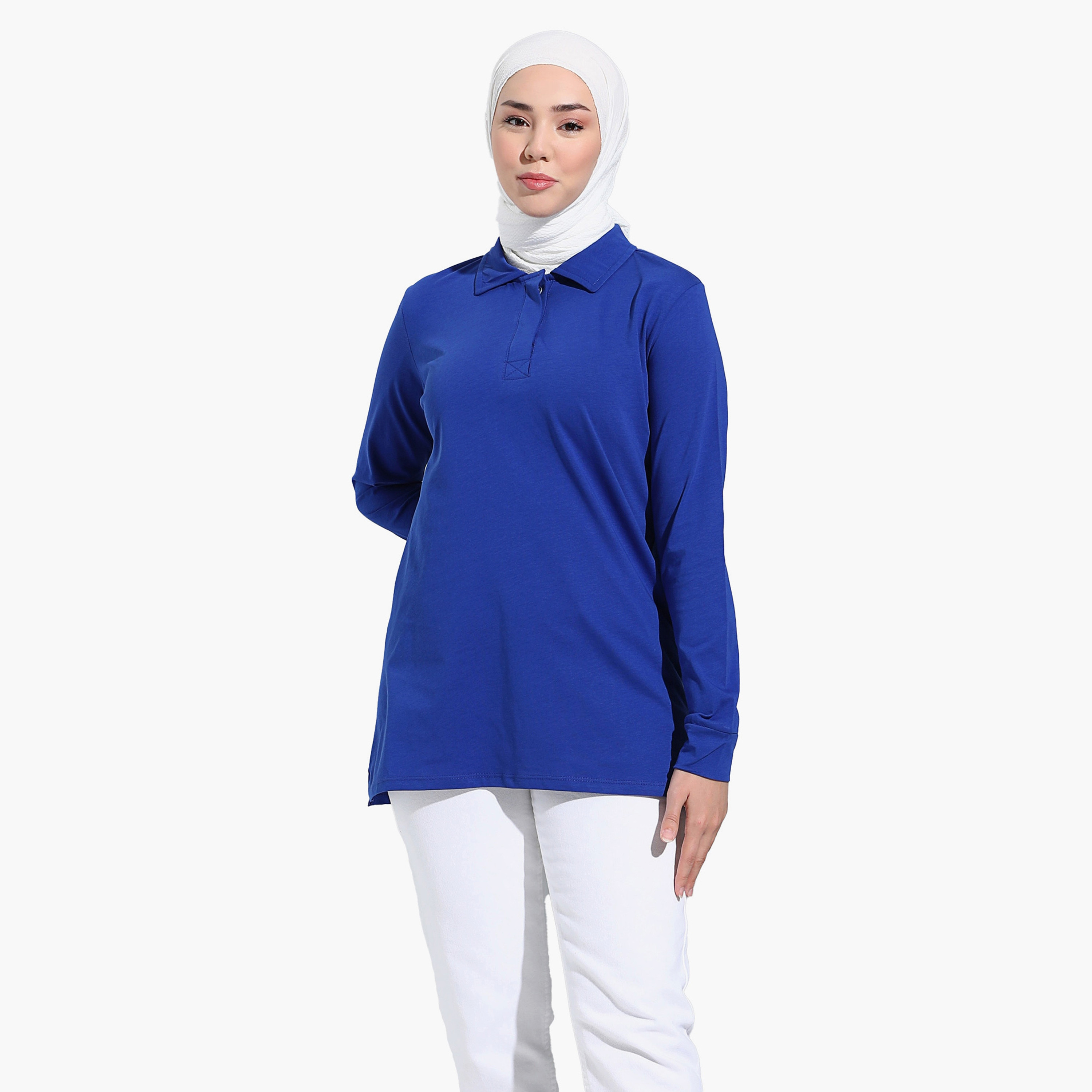 Modanisa Plain Long Sleeves Polo Tunic-women-clothing-shirtsandblouses-blouses-image-1