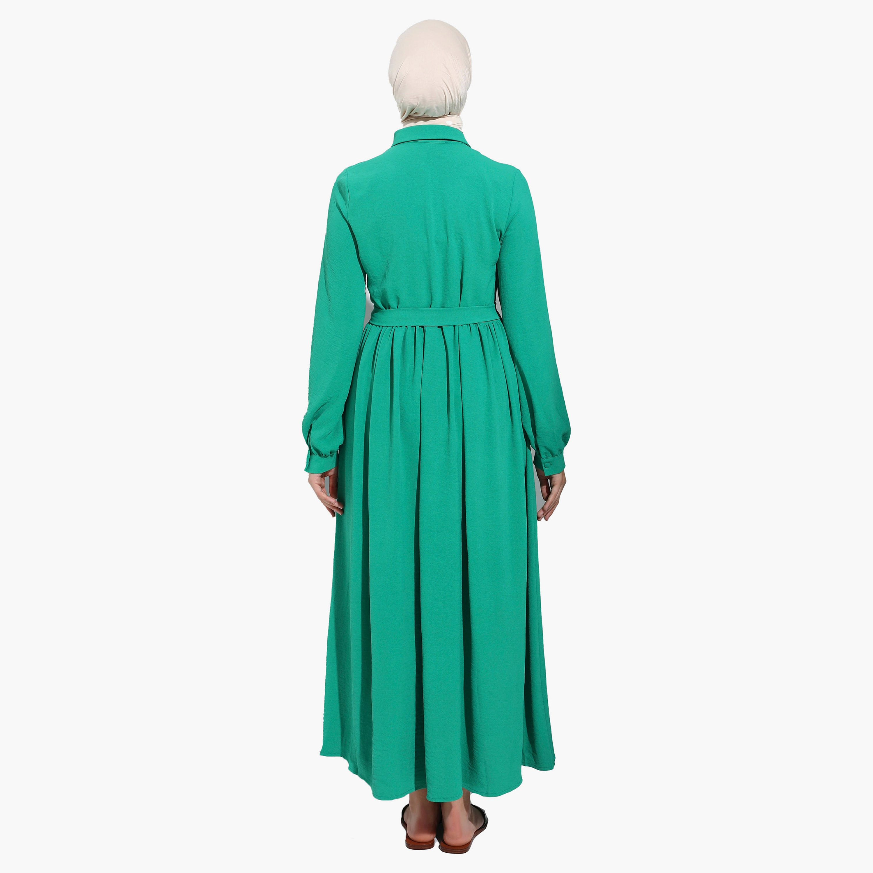 فستان متواضع مطوي عادية بياقة قميص وحزام ربطة من مودانيشا-women-clothing-dresses-image-5