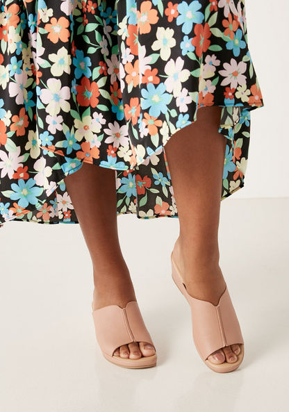 Le Confort Solid Slip-On Sandals with Wedge Heels-Women%27s Heel Sandals-image-0