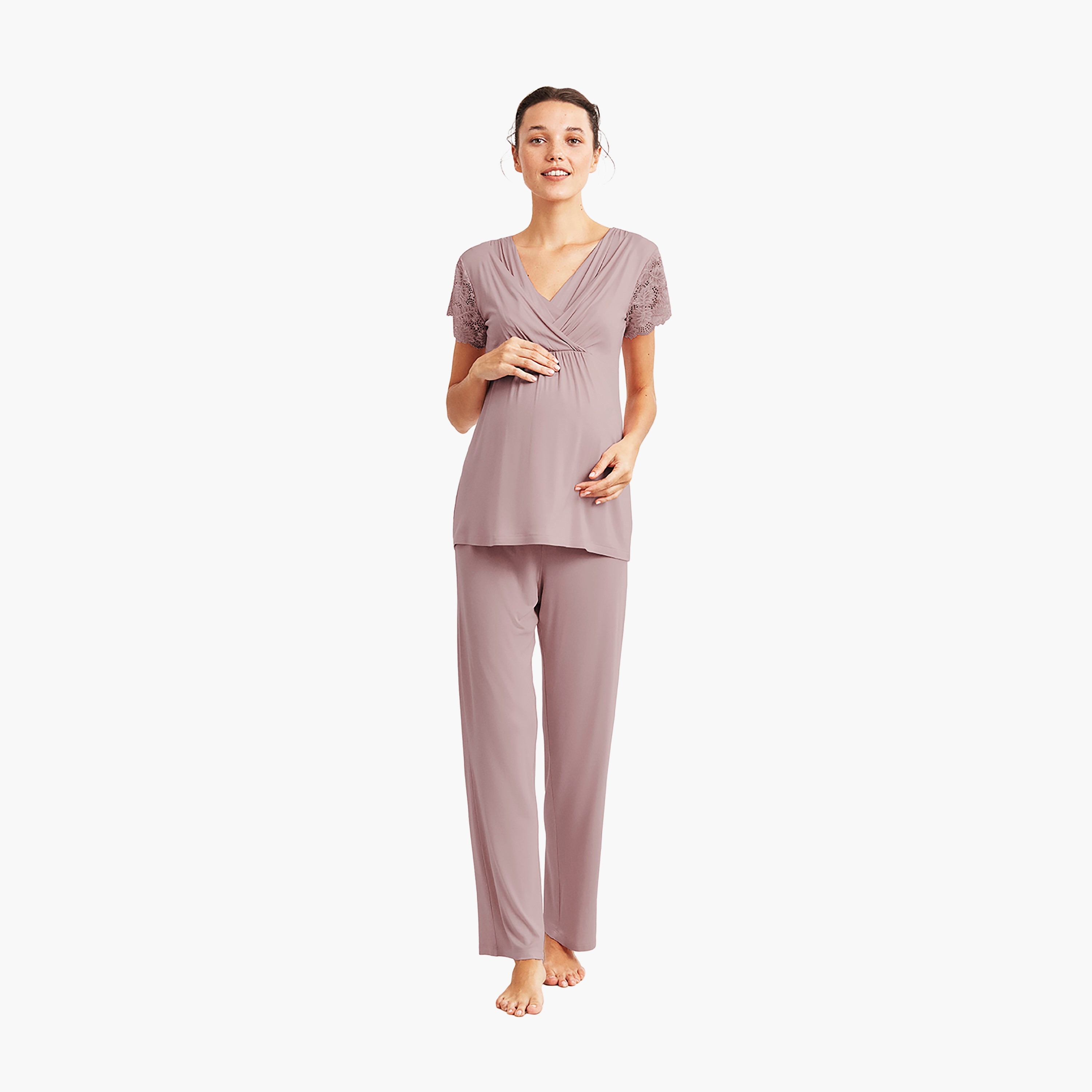 Catherine's Pyjama Set with Lace Detail V-Neck T-Shirt and Women's Pyjama-women-clothing-maternity-nightwear-image-1