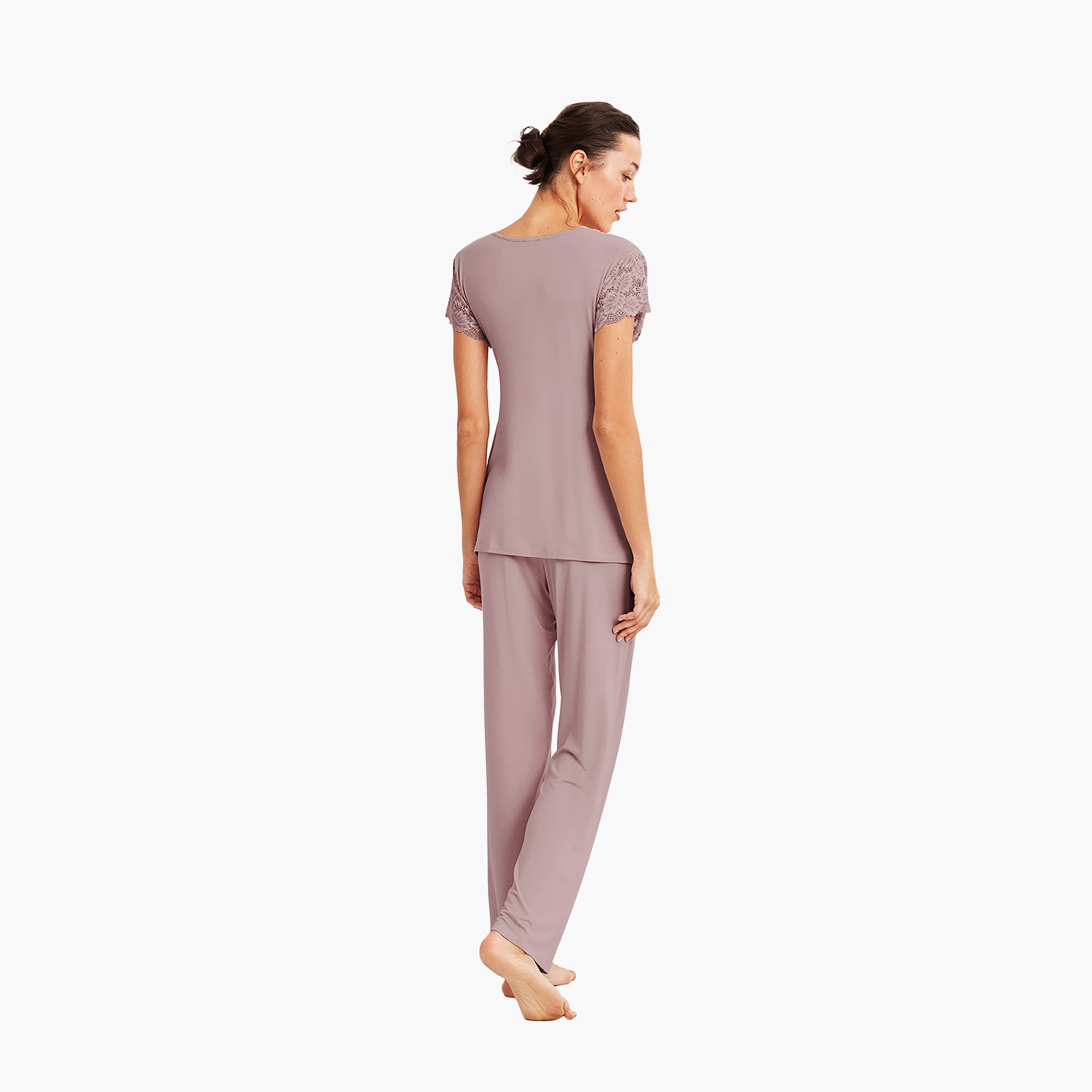 Catherine's Pyjama Set with Lace Detail V-Neck T-Shirt and Women's Pyjama-women-clothing-maternity-nightwear-image-2