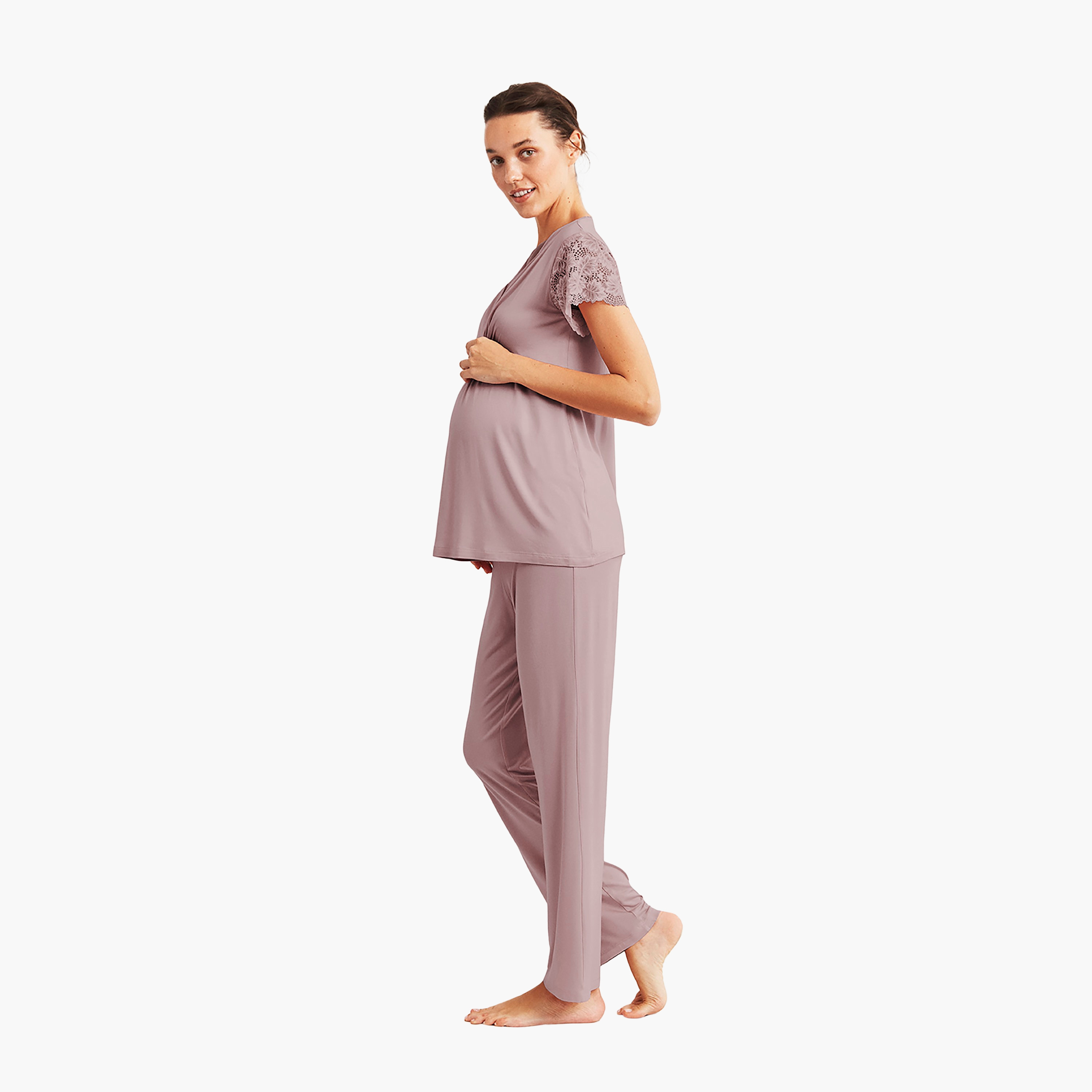 Catherine's Pyjama Set with Lace Detail V-Neck T-Shirt and Women's Pyjama-women-clothing-maternity-nightwear-image-3