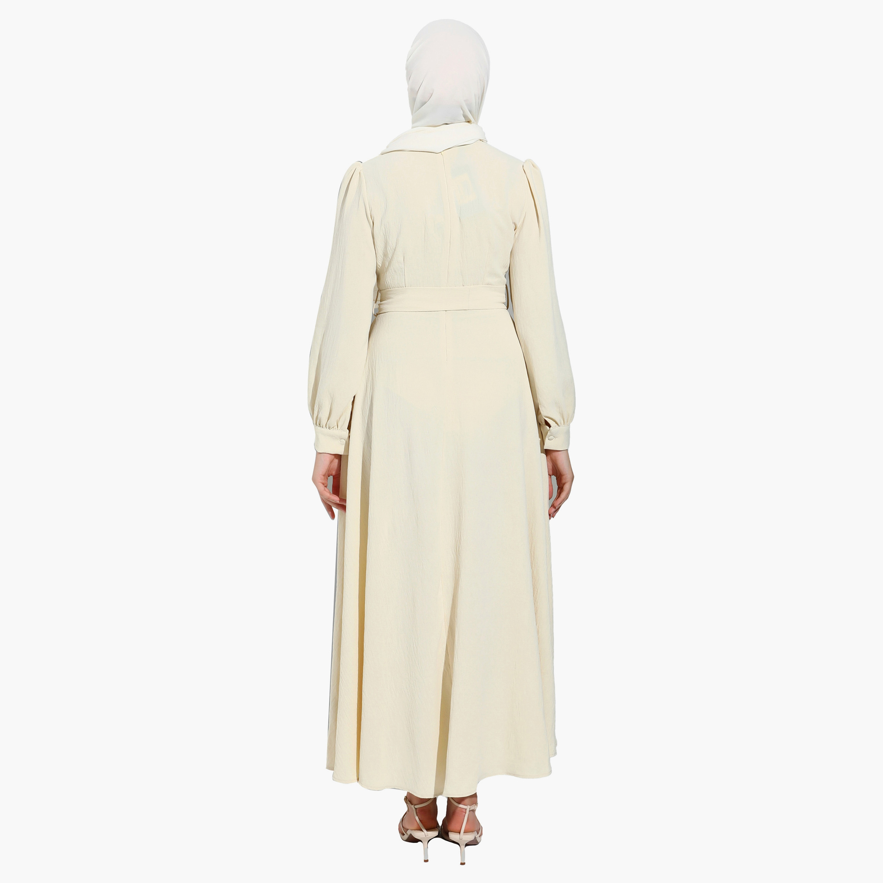 فستان متواضع عادية برقبة دائرية عادي وحزام ربطة من مودانيشا-women-clothing-dresses-image-5