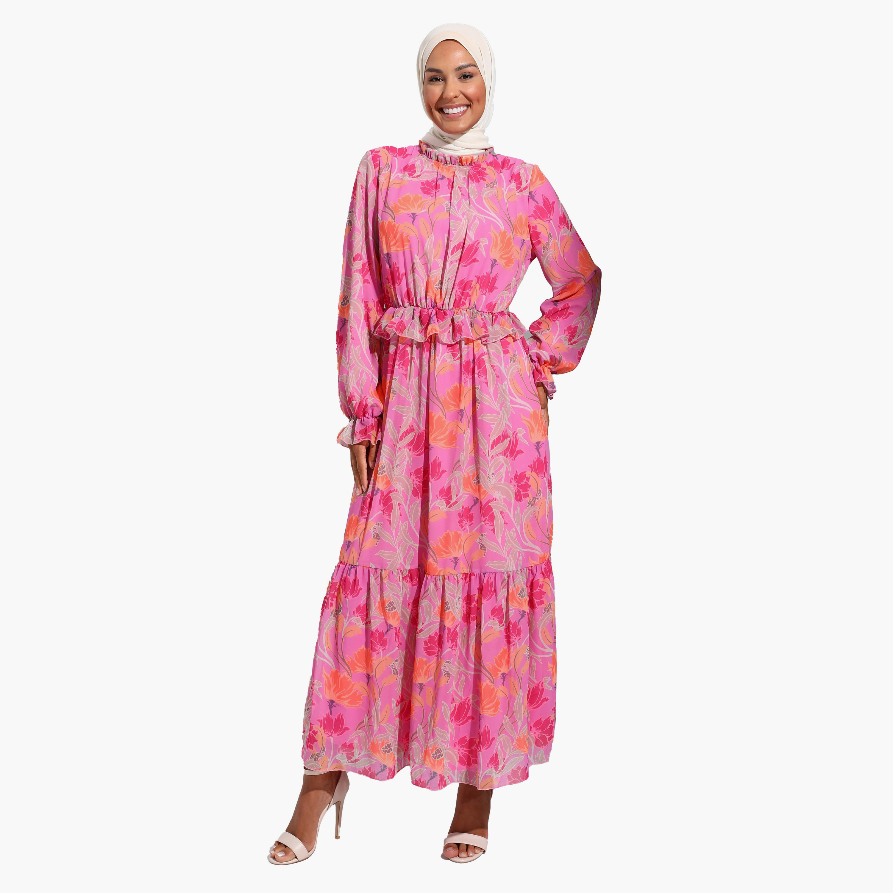 Modanisa Floral Ruffled Neck Modest Dress-women-clothing-dresses-image-2