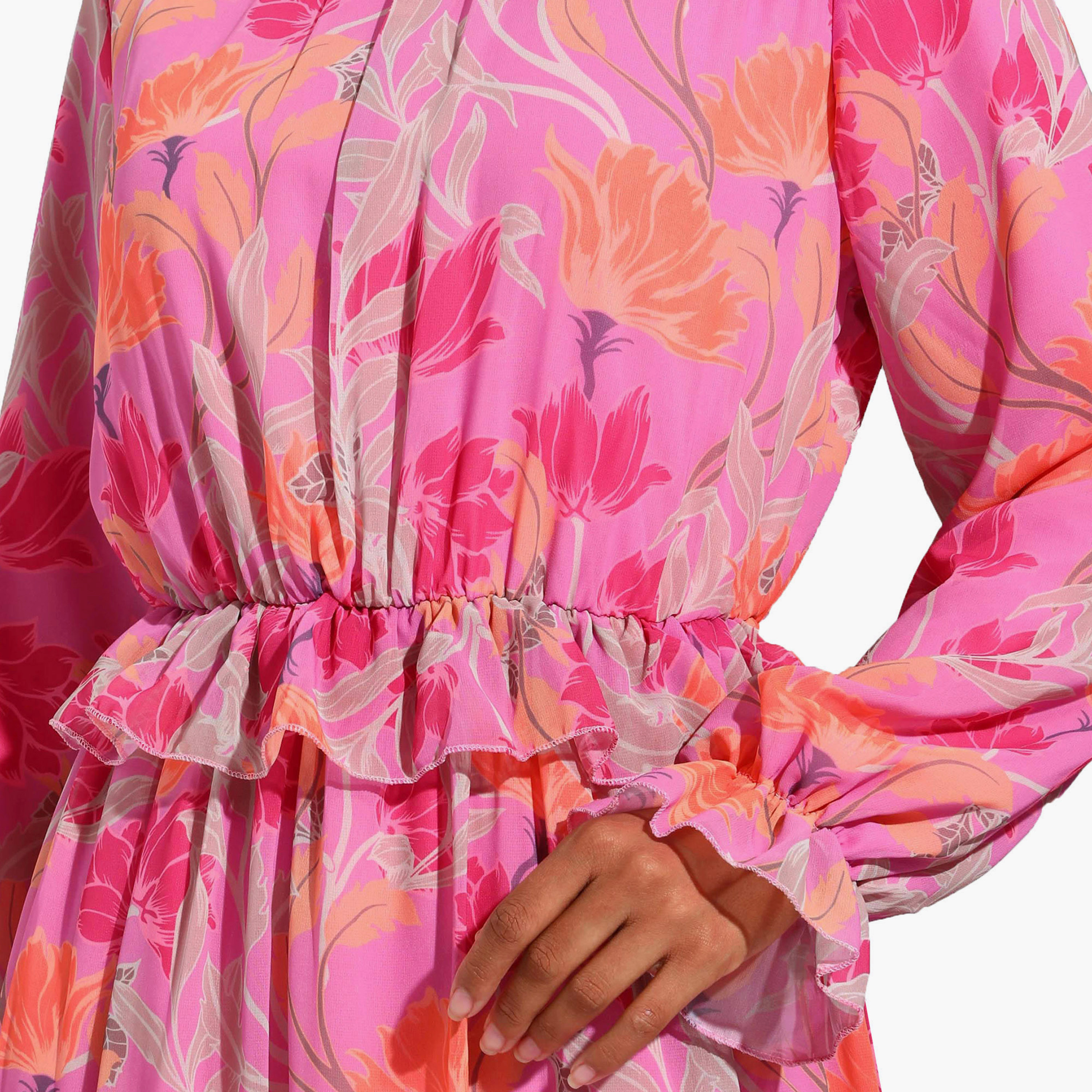 Modanisa Floral Ruffled Neck Modest Dress-women-clothing-dresses-image-4