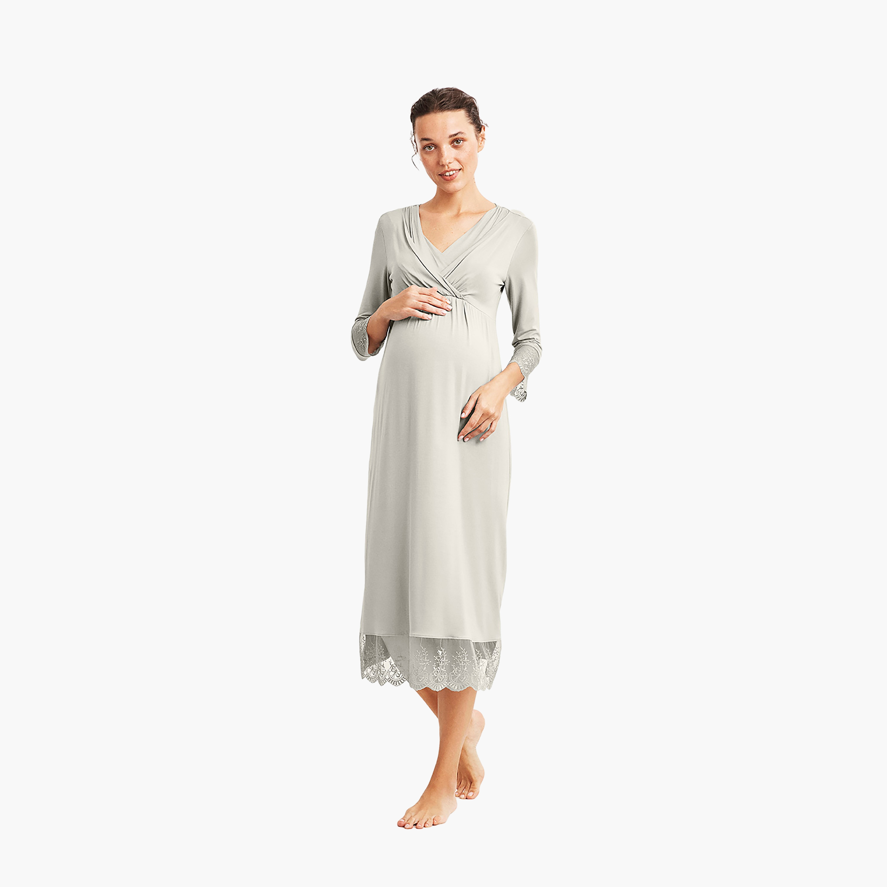 Catherine's Lace Detail V-Neck Three-Quarter Sleeves Women's Maternity Dress-women-clothing-maternity-dresses-image-1