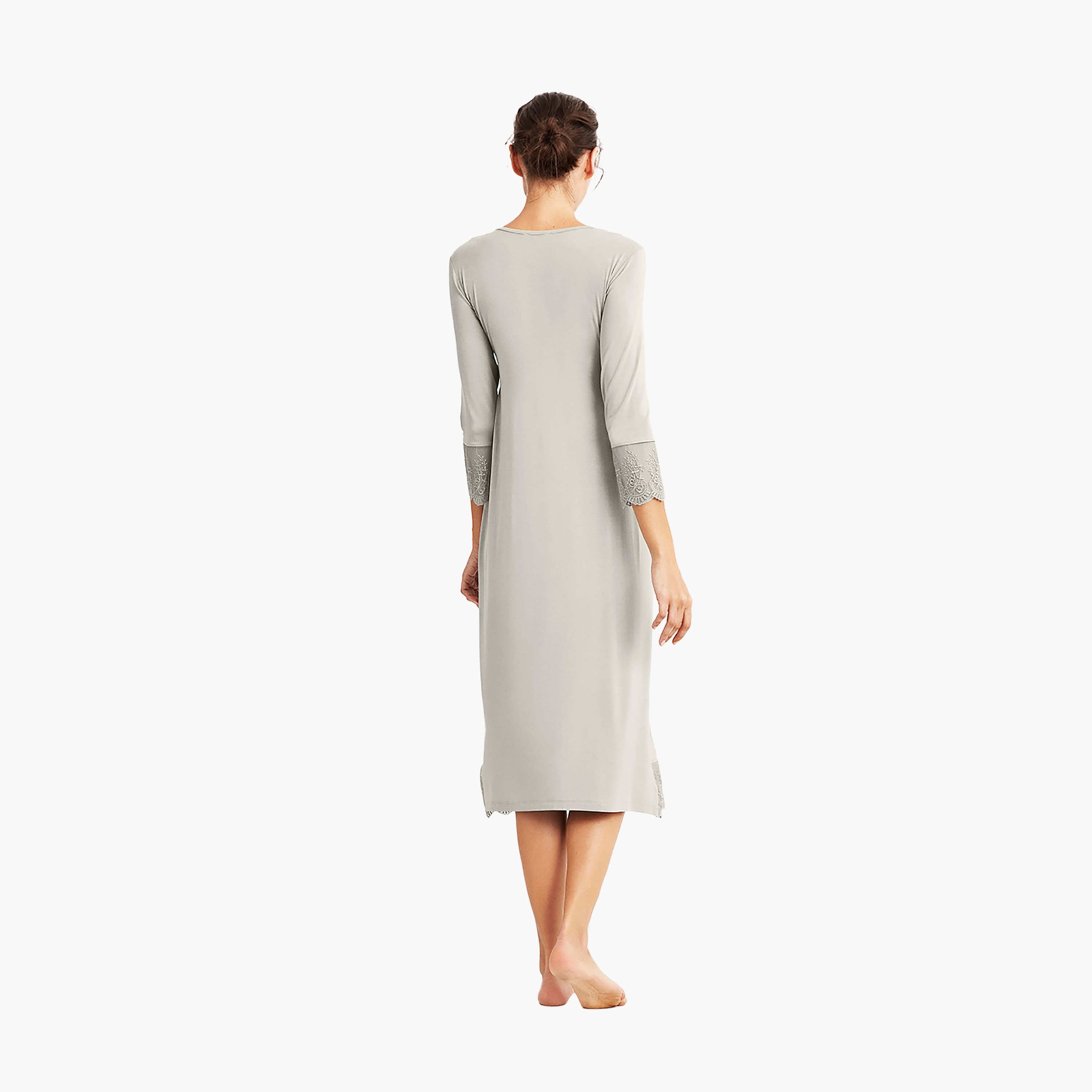 Catherine's Lace Detail V-Neck Three-Quarter Sleeves Women's Maternity Dress-women-clothing-maternity-dresses-image-2