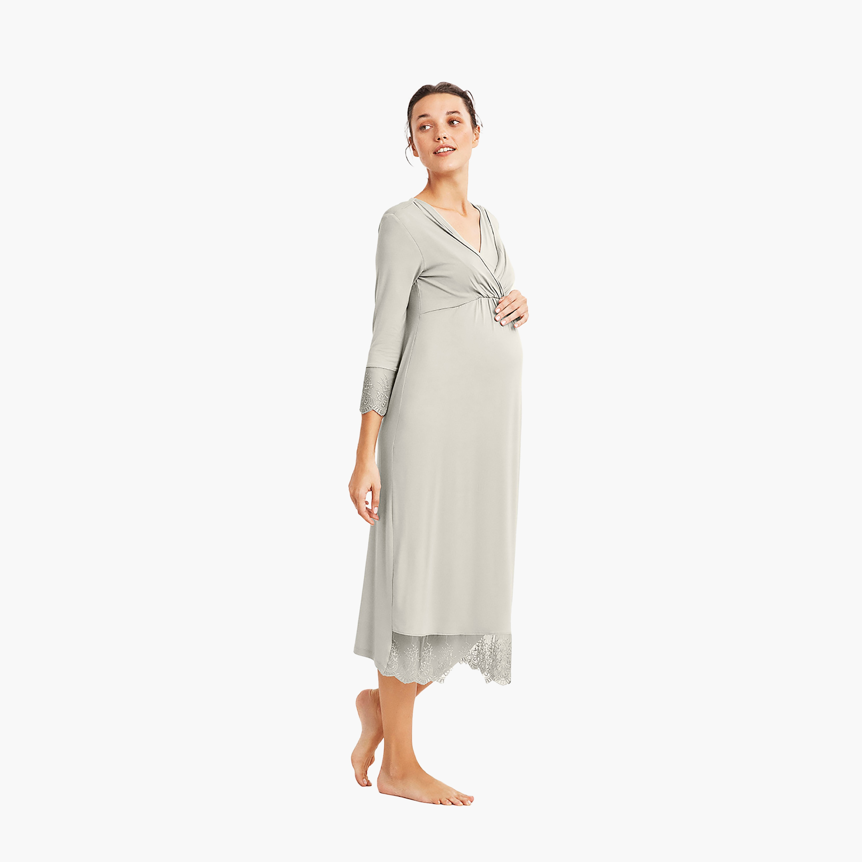 Catherine's Lace Detail V-Neck Three-Quarter Sleeves Women's Maternity Dress-women-clothing-maternity-dresses-image-3
