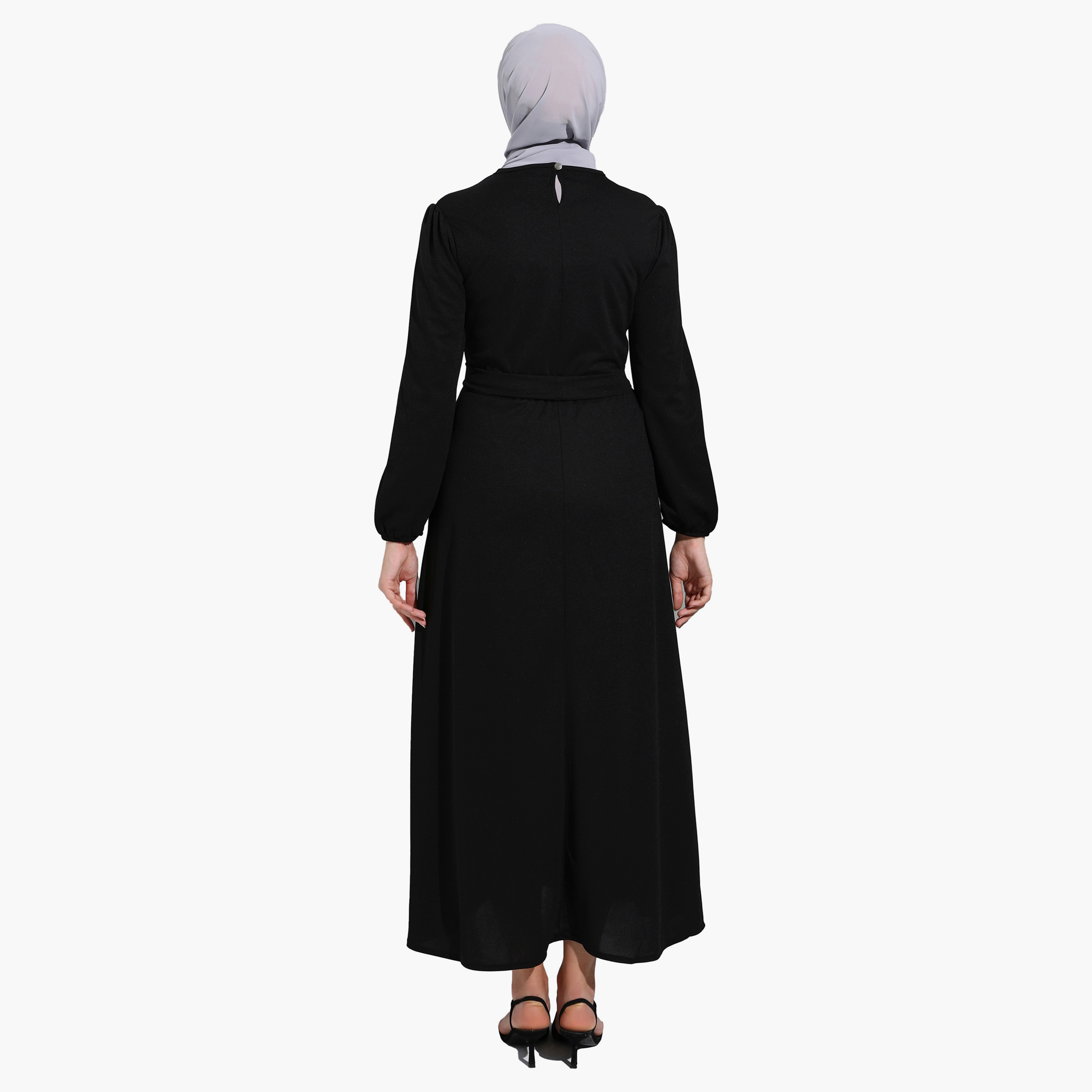 Modanisa Plain Crew Neck Tie Belt Modest Dress-women-clothing-dresses-image-5