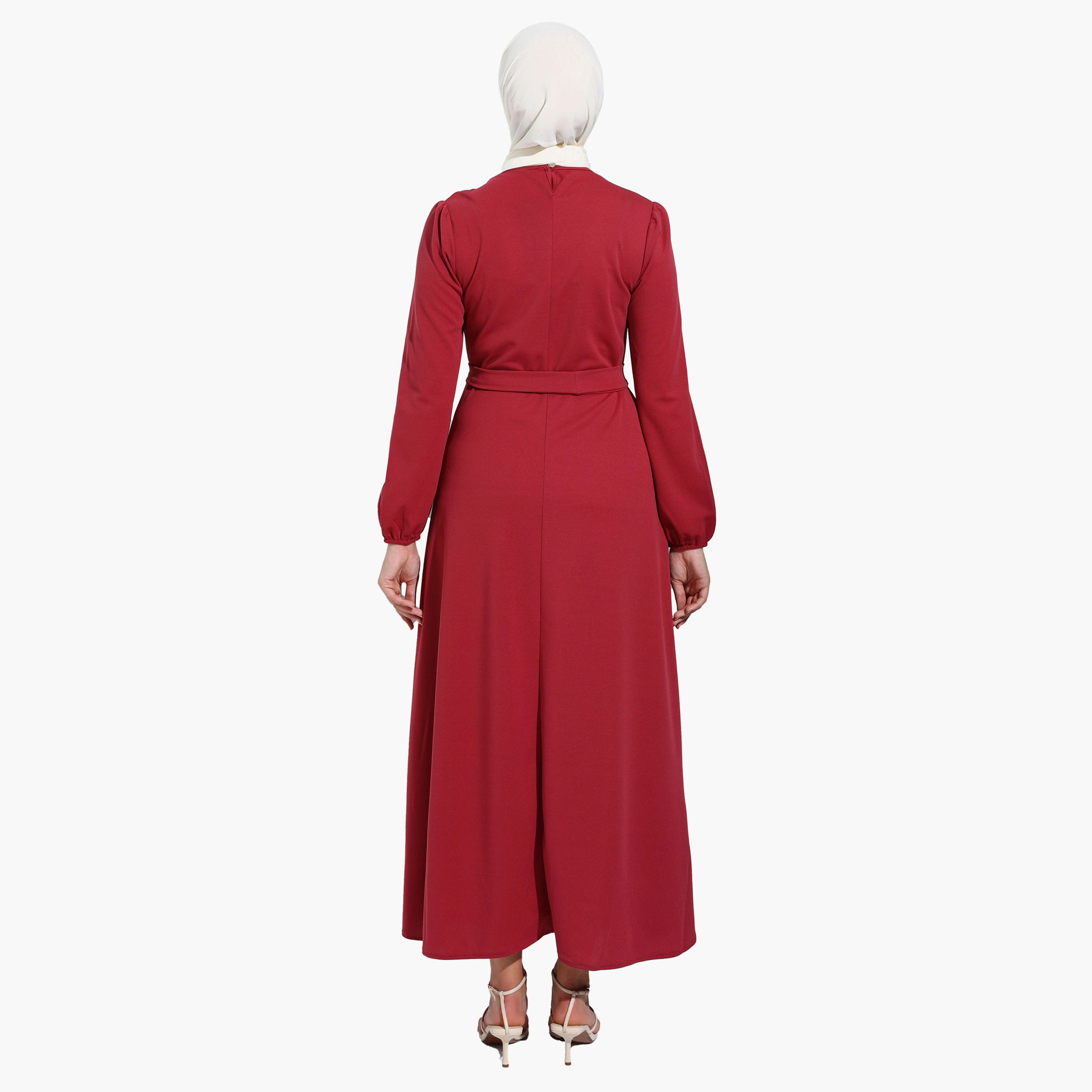 Modanisa Plain Crew Neck Tie Belt Modest Dress-women-clothing-dresses-image-5