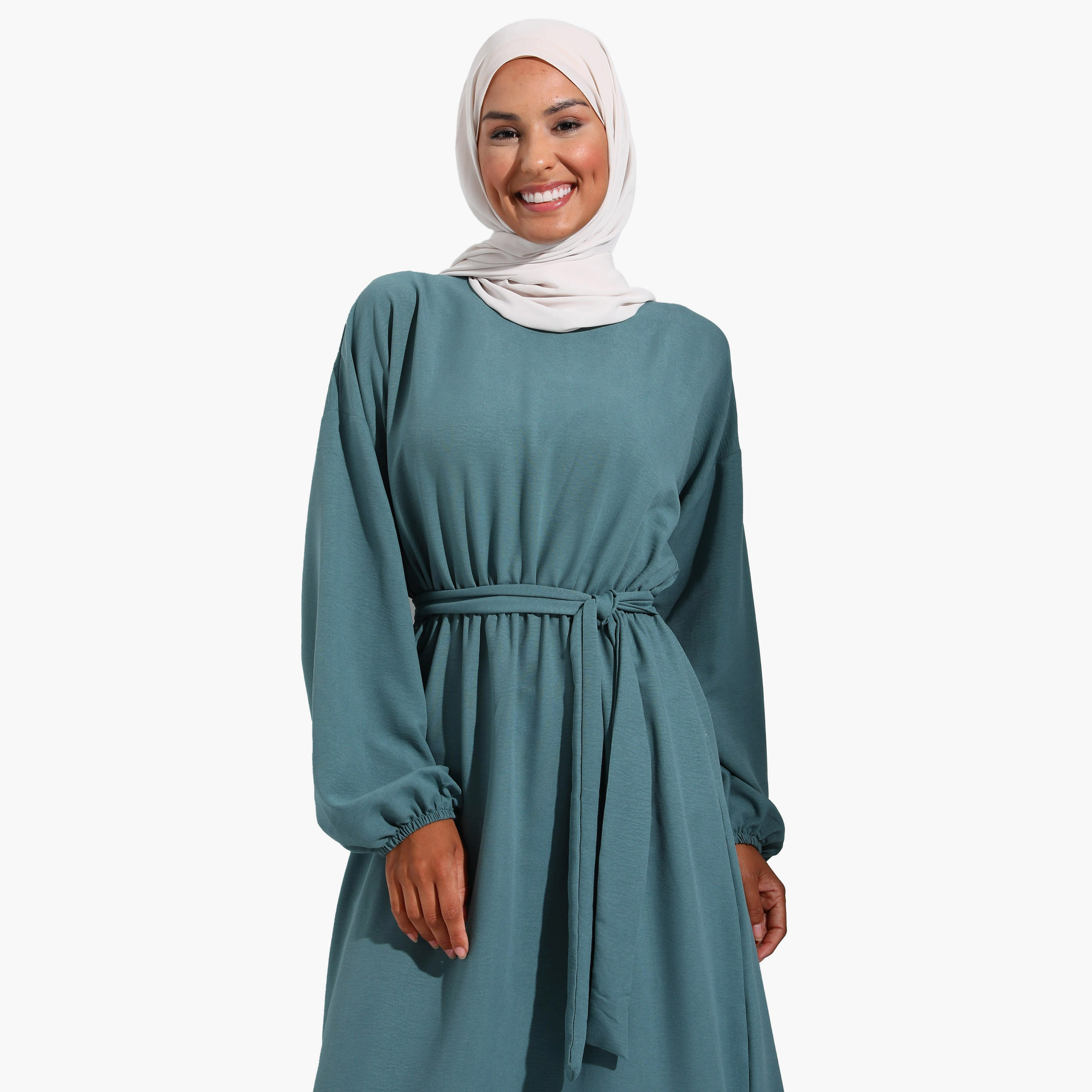 Modanisa Plain Crew Neck Tie Belt Modest Dress-women-clothing-dresses-image-3