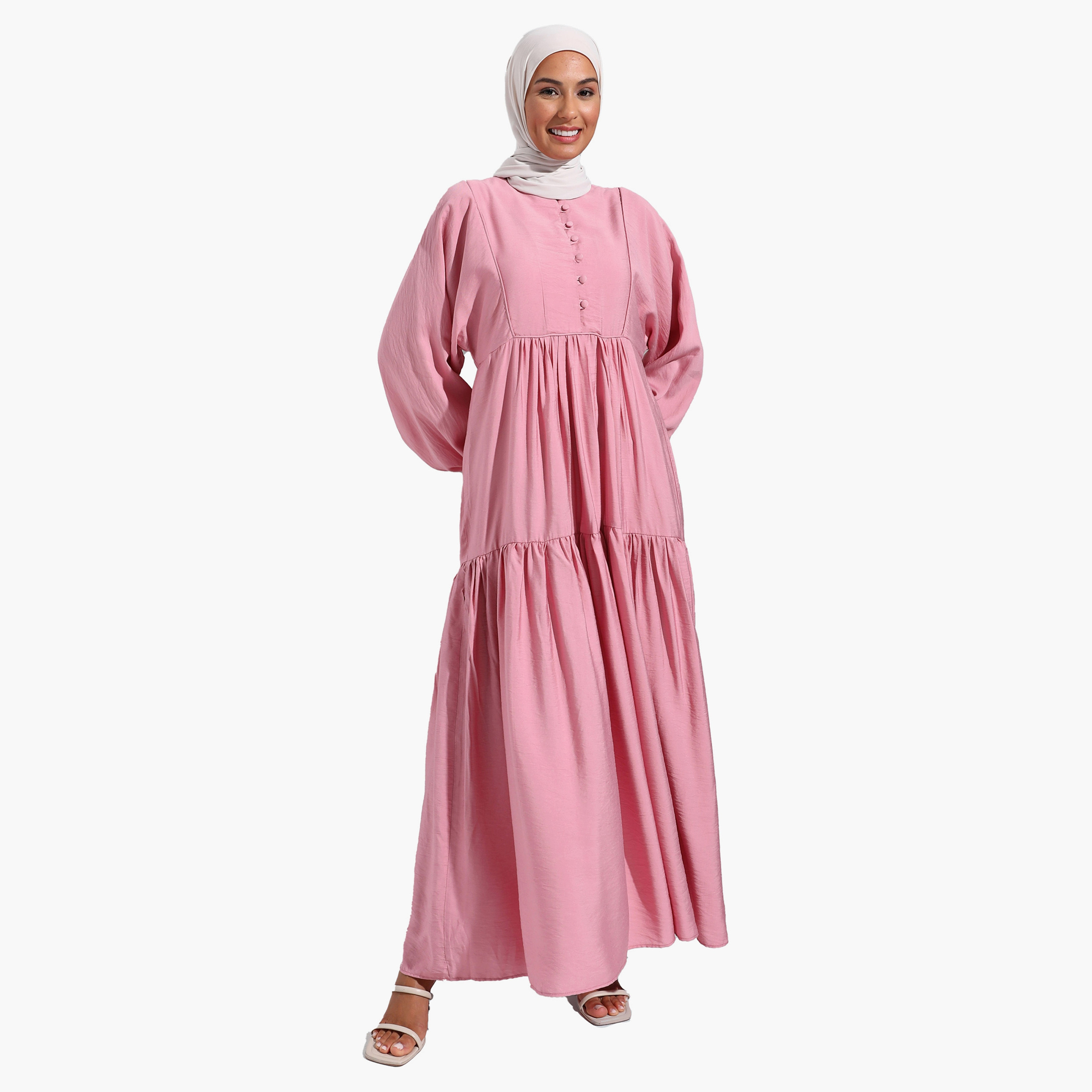فستان مودانيسا متواضع عادي بطيات وياقة دائرية-women-clothing-dresses-image-1