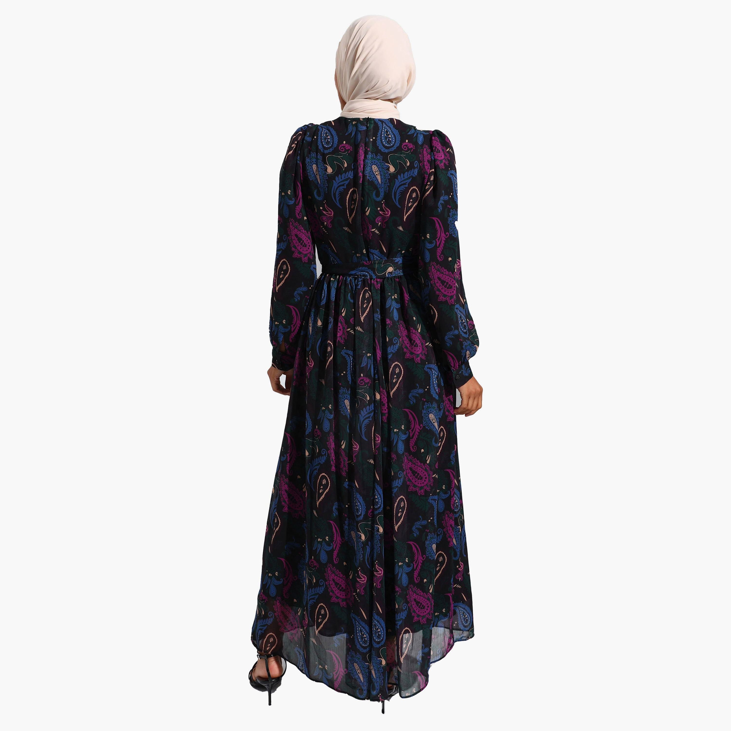 Modanisa Paisley Crew Neck Tie Belt Modest Dress-women-clothing-dresses-image-5