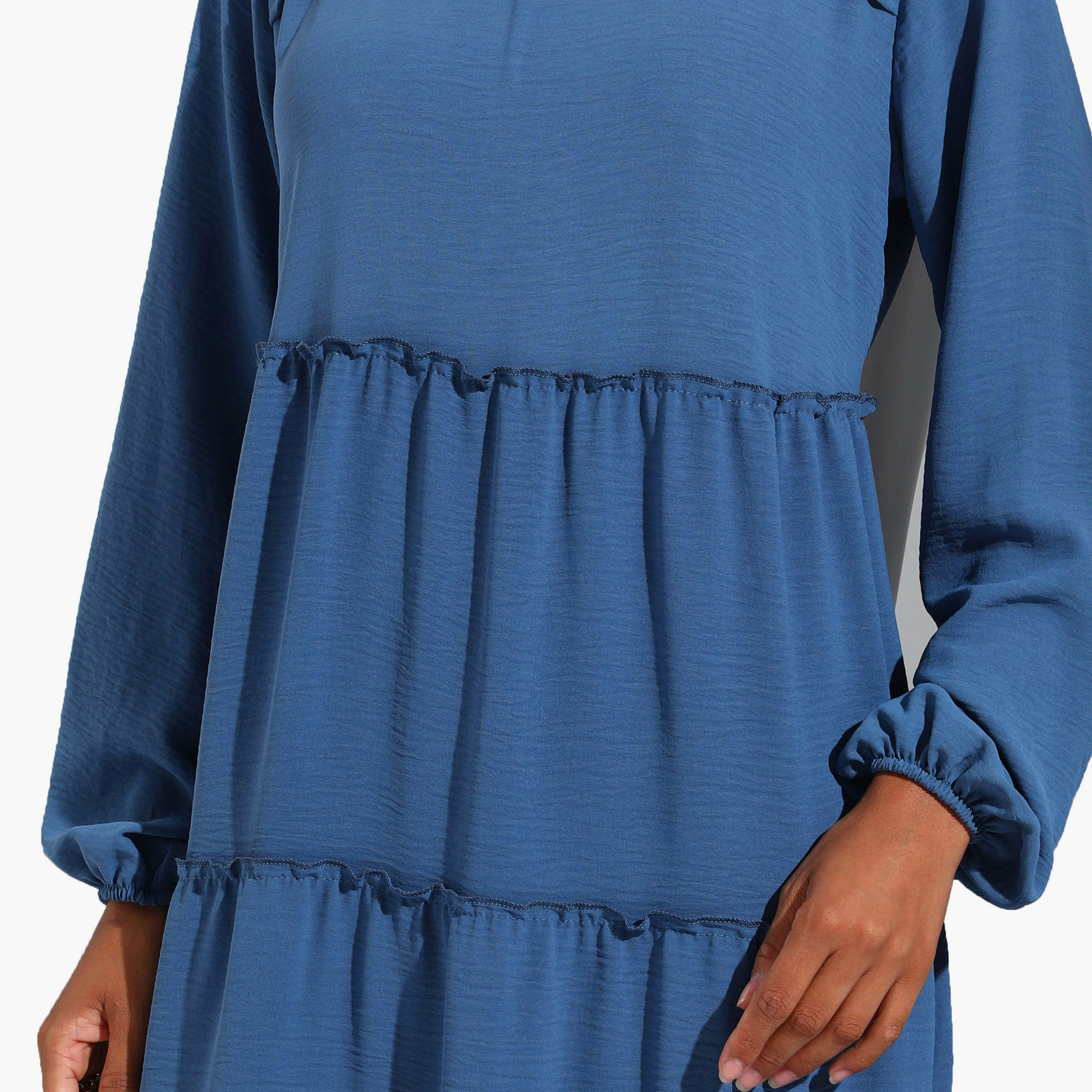 Modanisa Plain Crew Neck Tiered Modest Dress-women-clothing-dresses-image-4